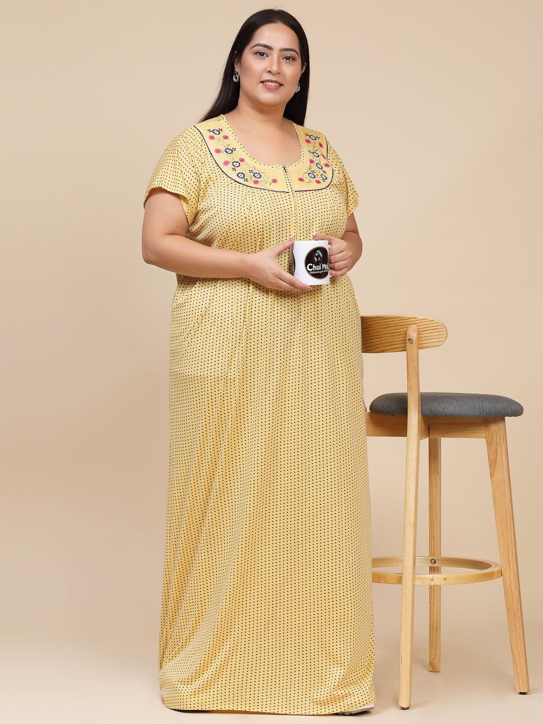 CHUI MUI Plus Size Women Polka Dot Printed Maxi Nightdress - view 1