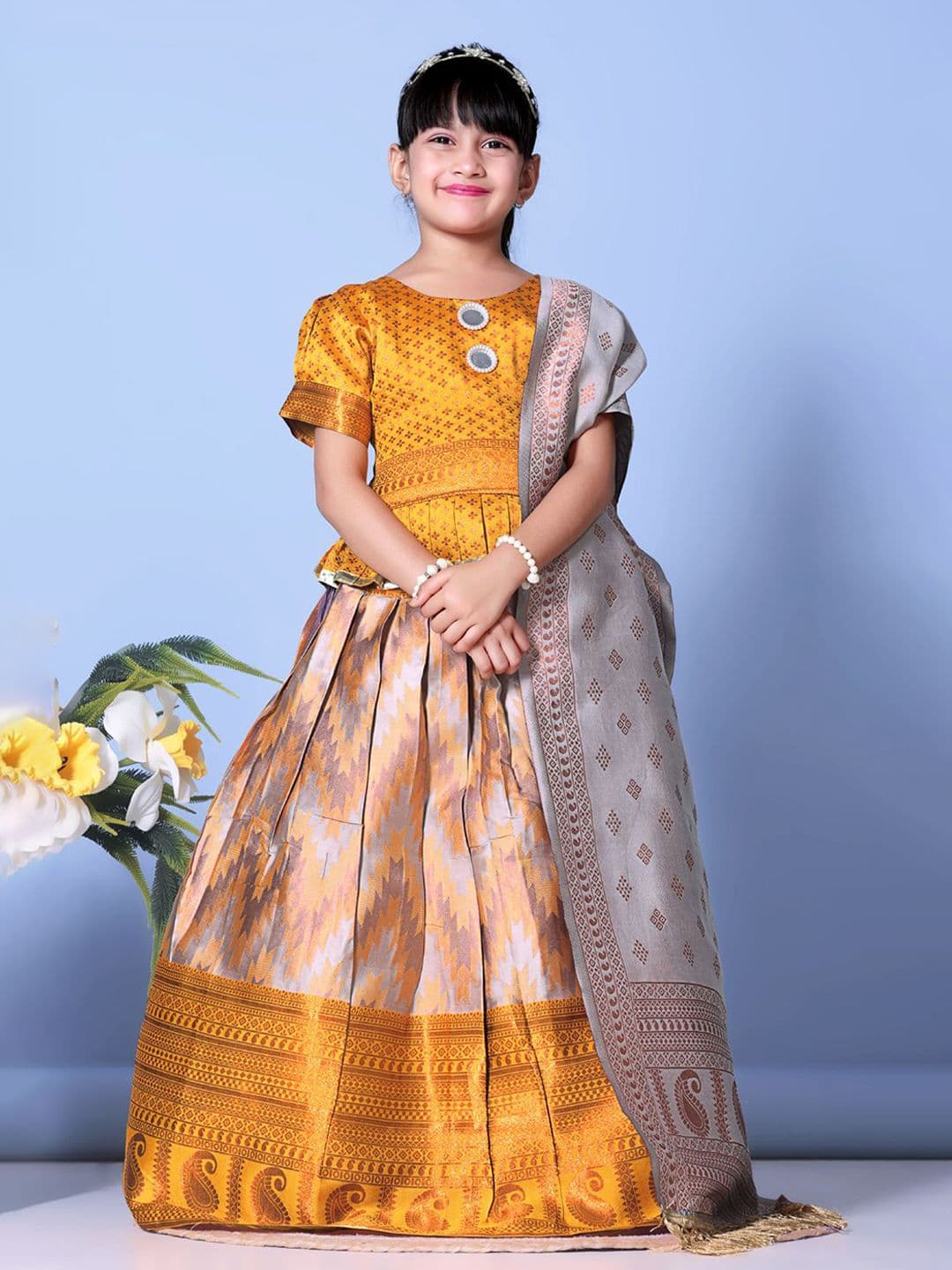 BAESD Girls Woven Design Ready to Wear Lehenga & Blouse With Dupatta - view 1