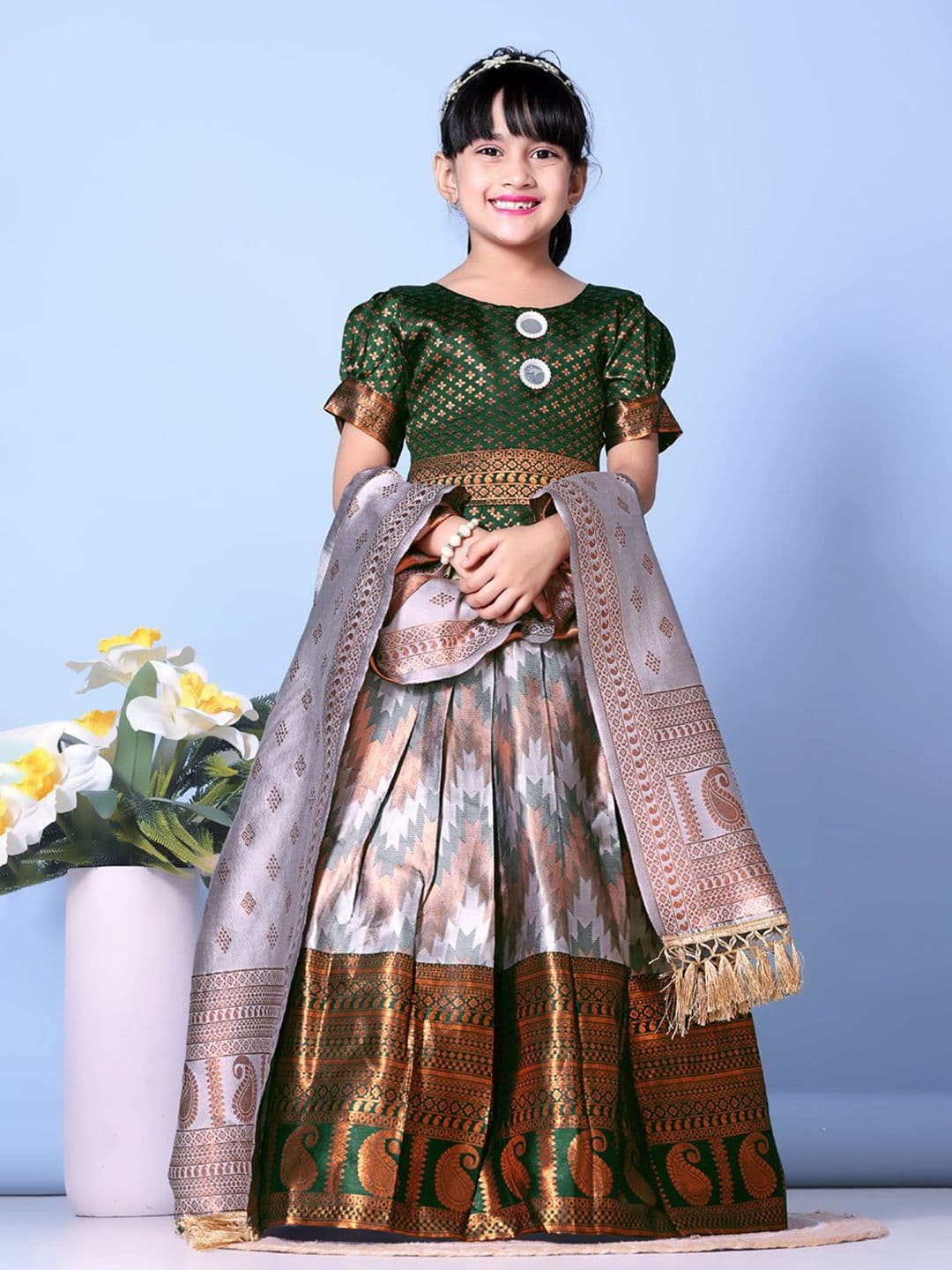 BAESD Girls Mirror Work Ready to Wear Lehenga & Blouse With Dupatta - view 1