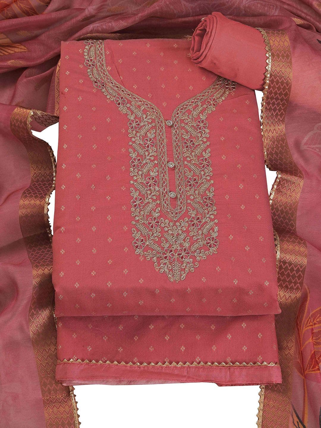 TAVAS Floral Embroidered Zari Unstitched Dress Material - view 1