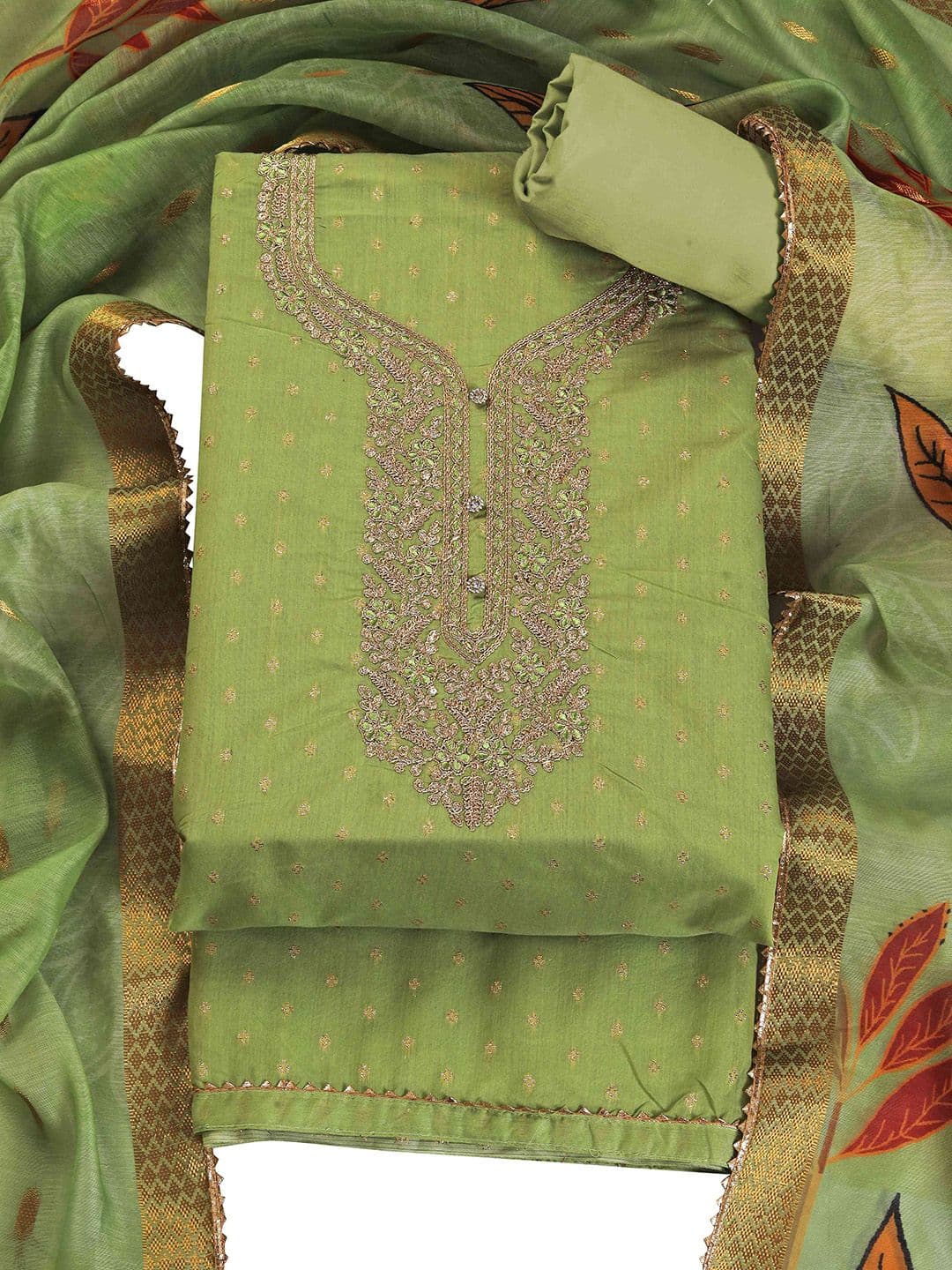 TAVAS Embroidered Chanderi Silk Unstitched Dress Material - view 1