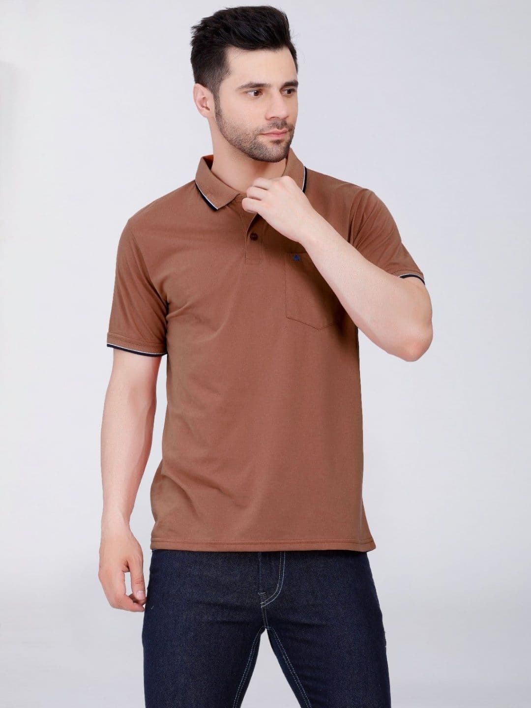 ARRAY Polo Collar Cotton T-shirt with Pocket - view 1