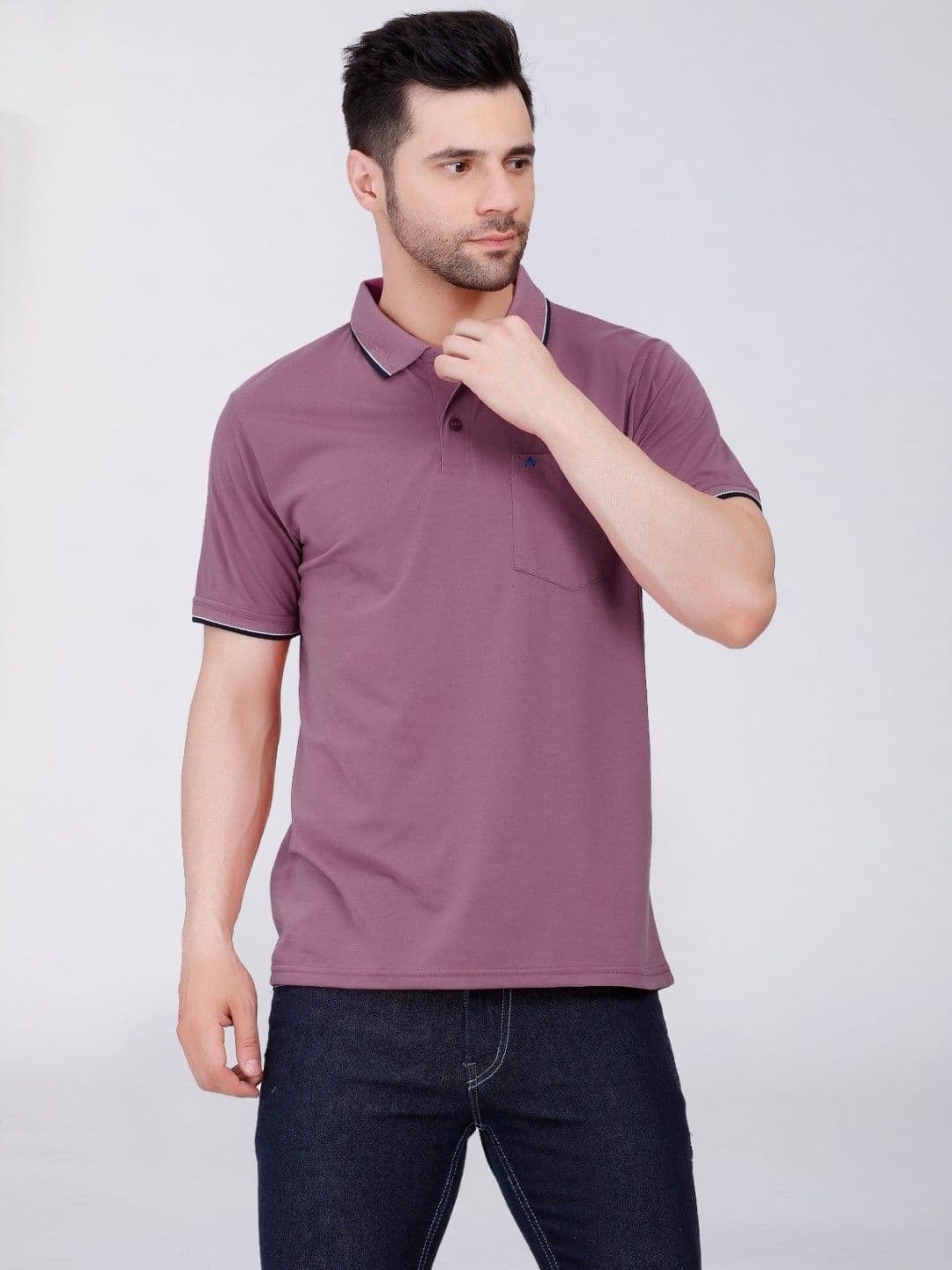 ARRAY Polo Collar Cotton T-shirt with Pocket - view 1