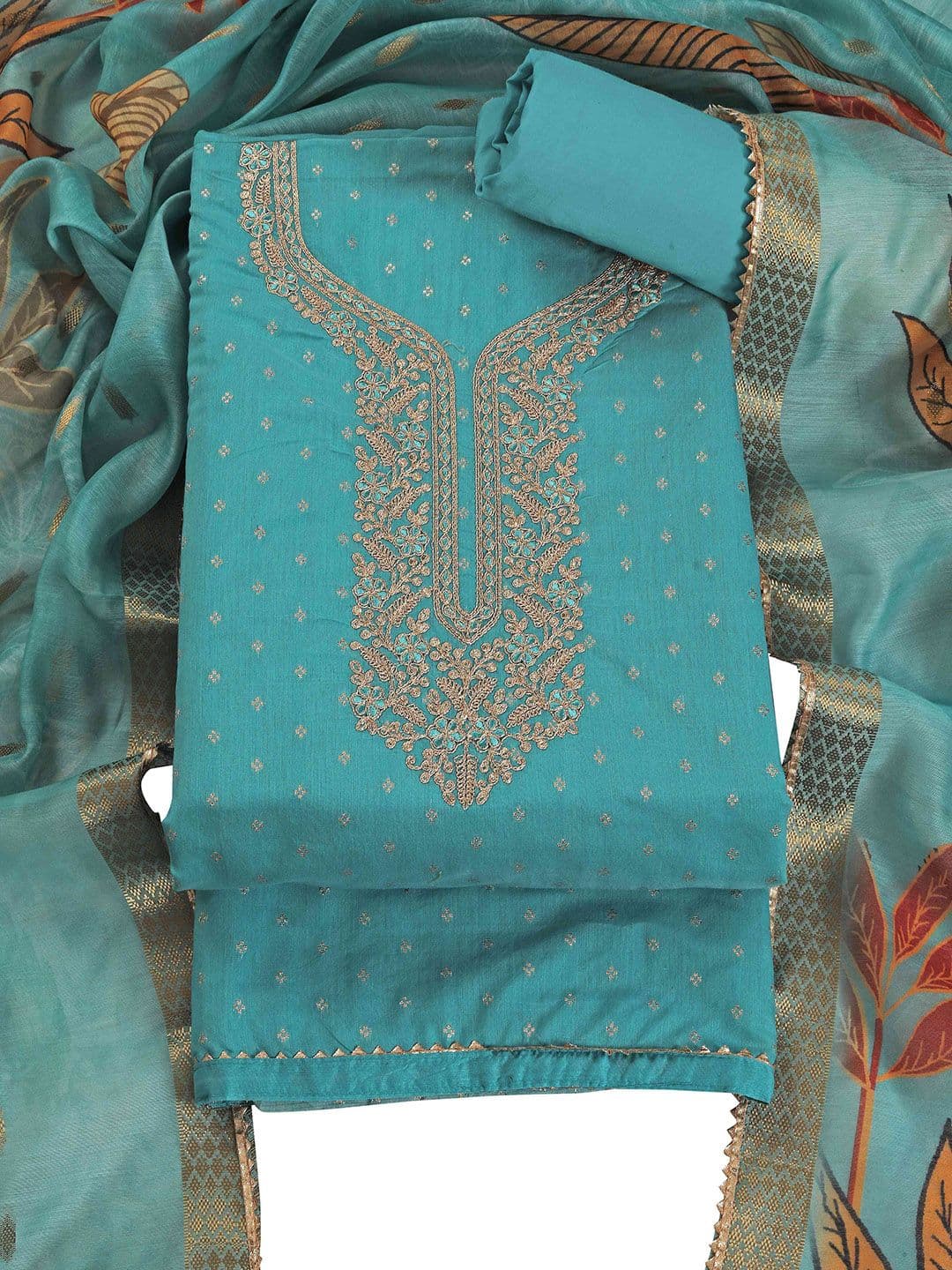 TAVAS Floral Embroidered Zari Unstitched Dress Material - view 1