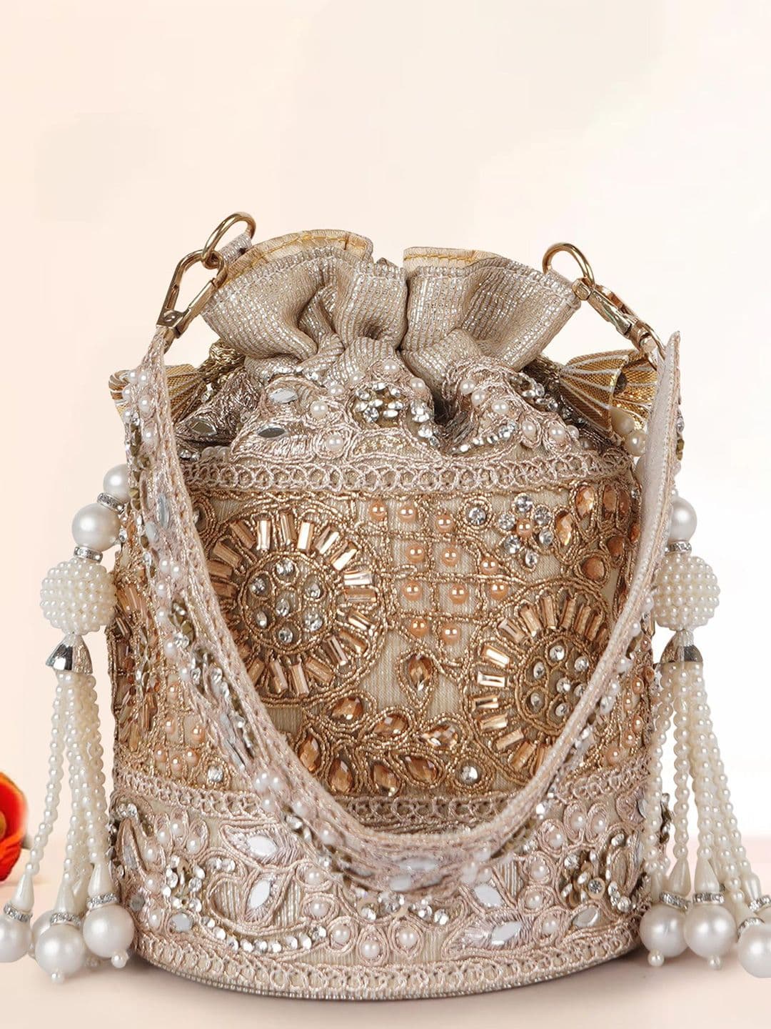 PLANX JAYPORE Embellished Tasselled Potli Clutch - view 1
