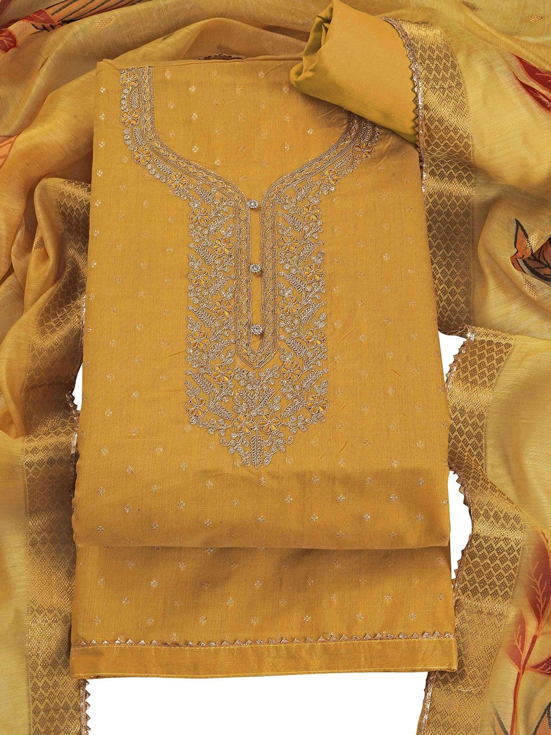 TAVAS Embroidered Chanderi Silk Unstitched Dress Material - view 1