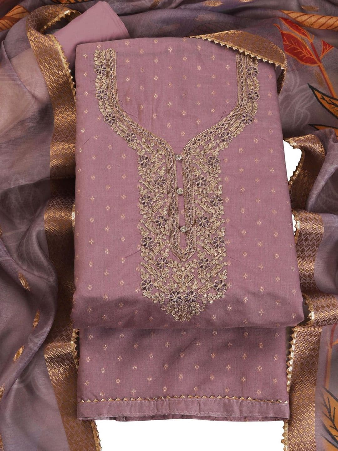 TAVAS Embroidered Chanderi Silk Unstitched Dress Material - view 1