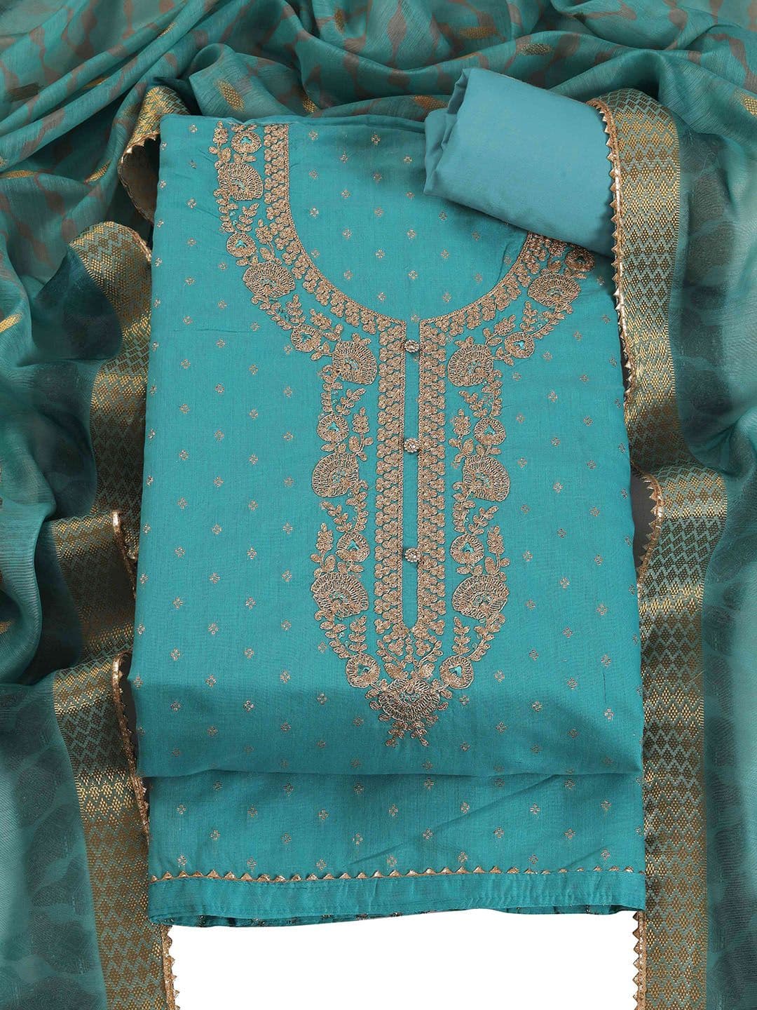 TAVAS Floral Embroidered Zari Unstitched Dress Material - view 1