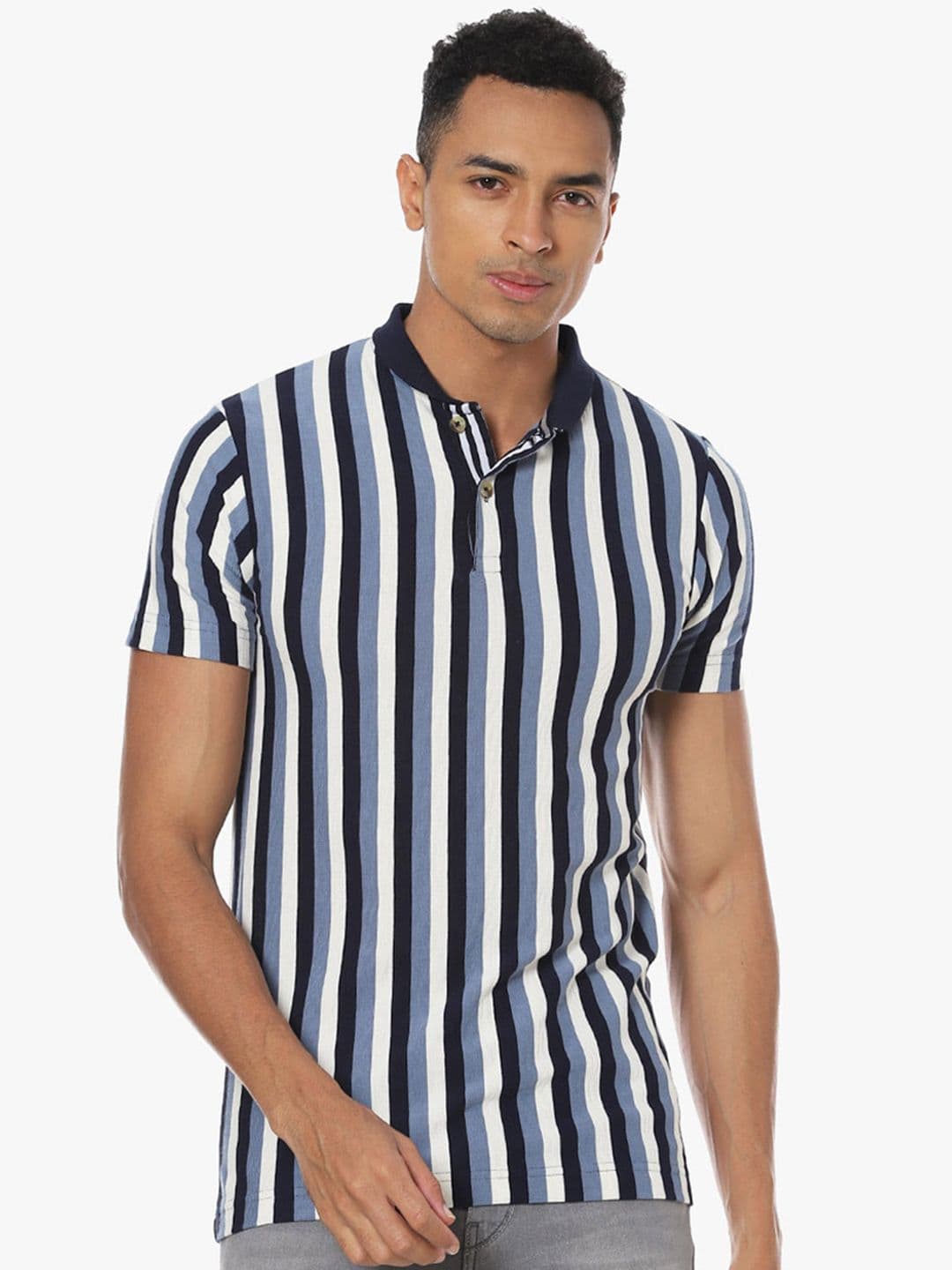CAHOOT Men Striped Polo Collar Cotton T-shirt - view 1