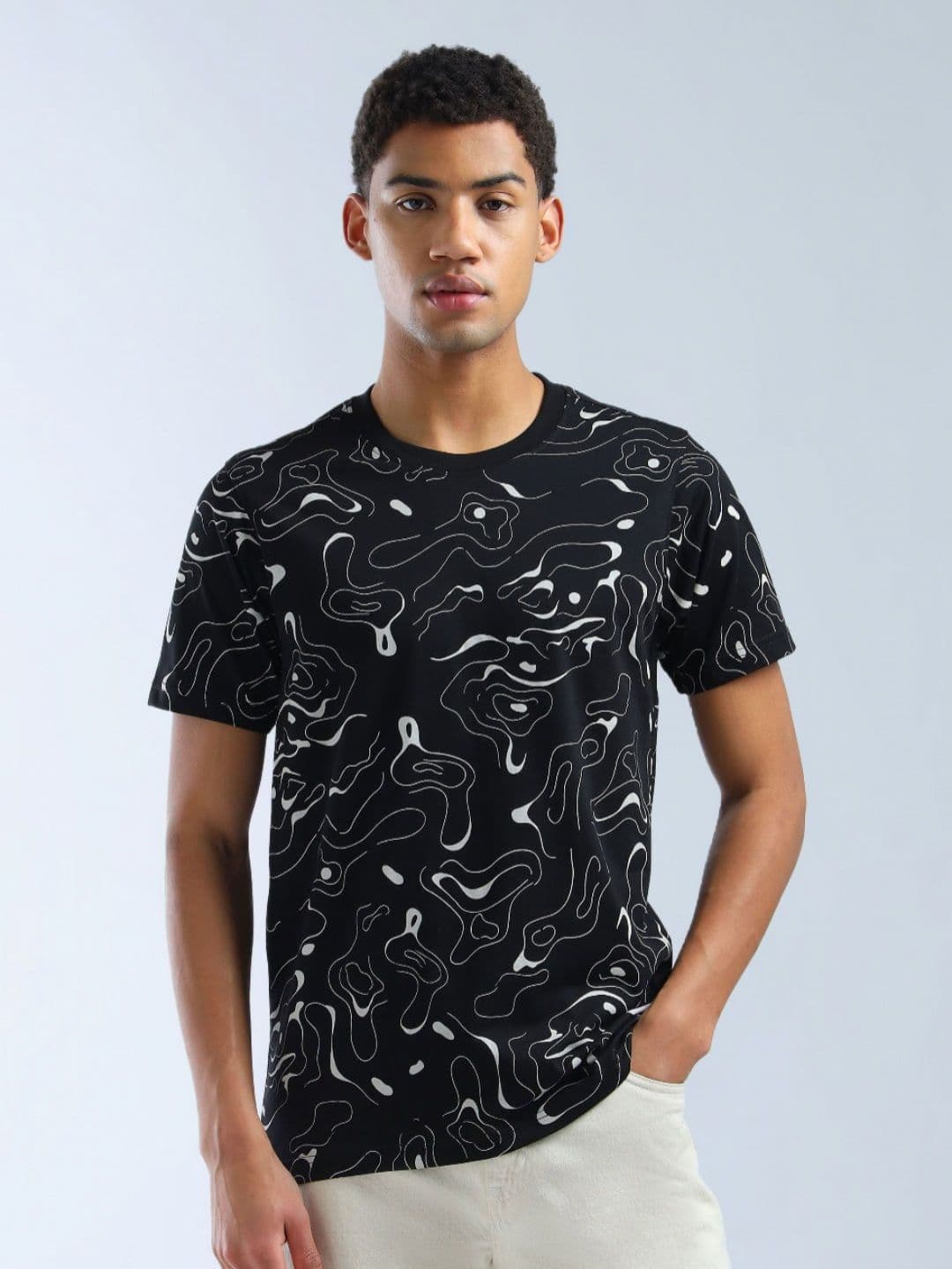 Flying Machine Men Abstract Printed Round Neck Cotton T-shirt - view 1