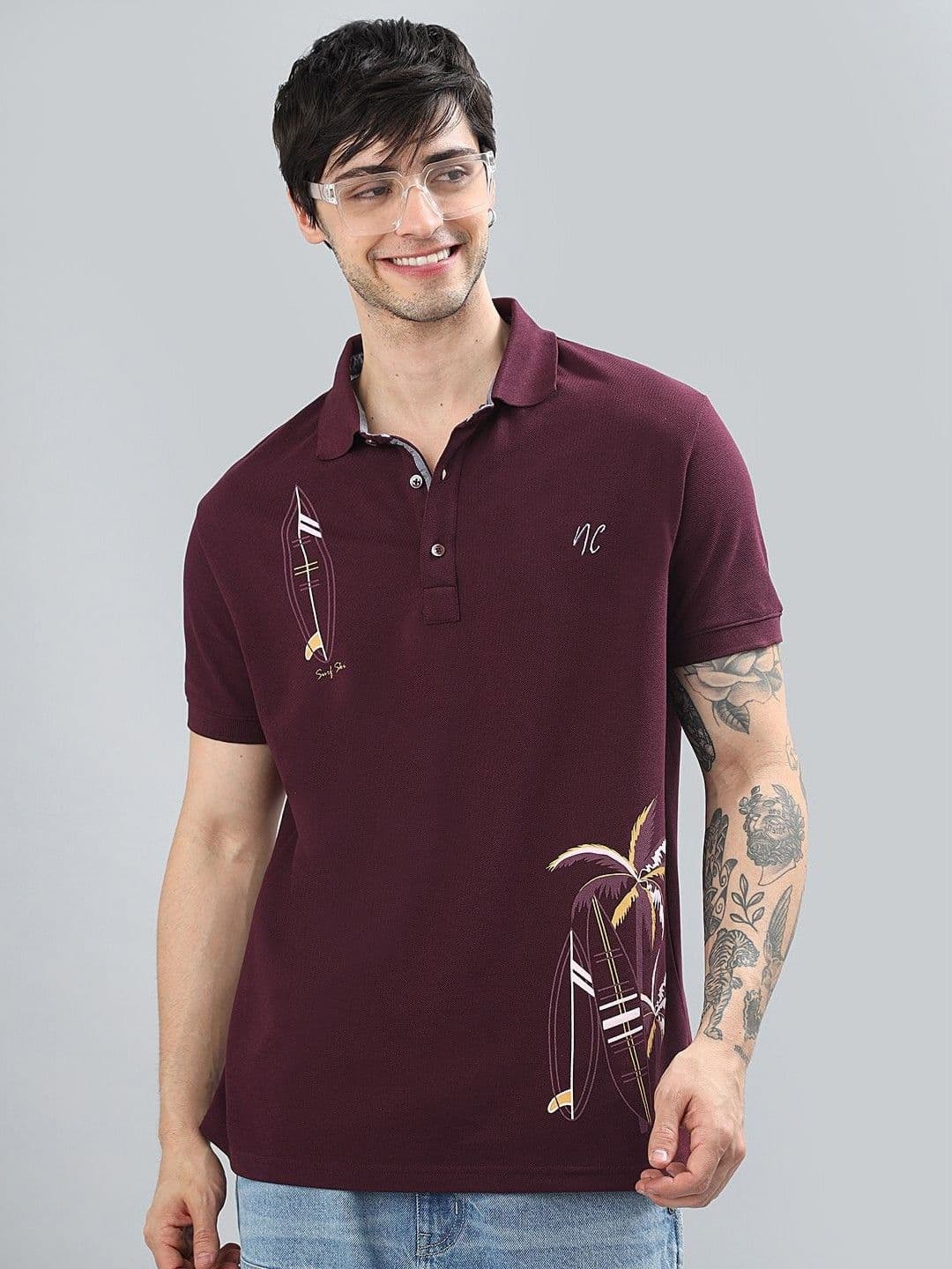 NEON CHILLIE Men Floral Printed Polo Collar Cotton Relaxed Fit Regular Fit T-shirt - view 1