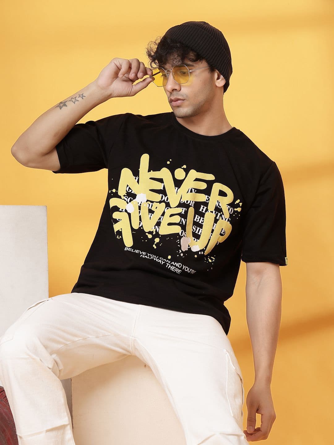 Rigo Unisex Typography Printed Round Neck Cotton Oversized T-shirt - view 1