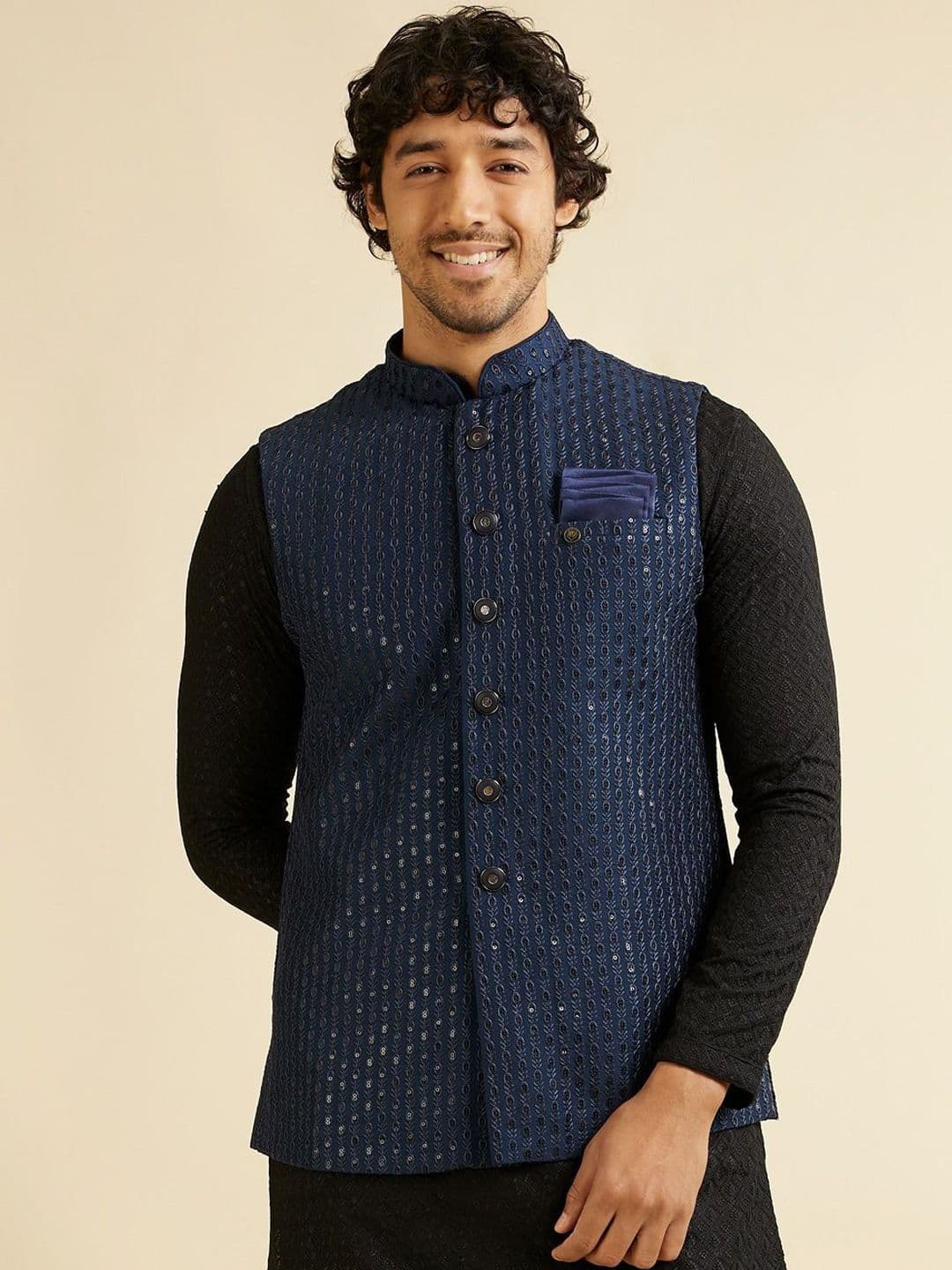 Manyavar Men Embroidered Woven Nehru Jacket - view 1