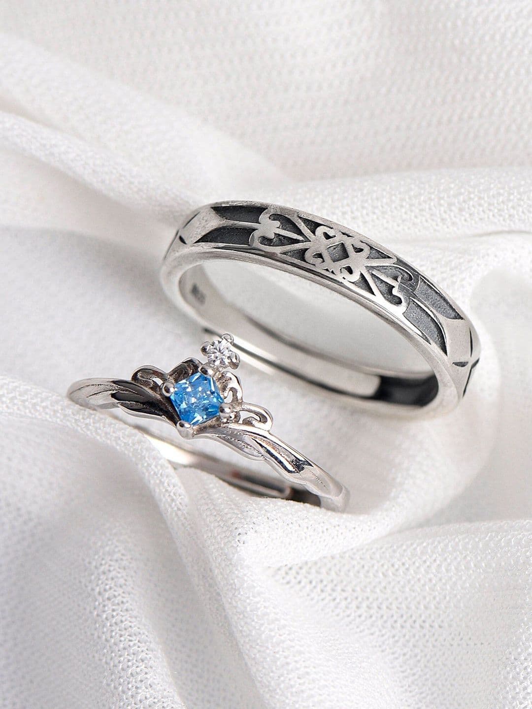 Ringzinnie Set Of 2 Couple Silver-Plated Stone-Studded Adjustable Finger Ring - view 1