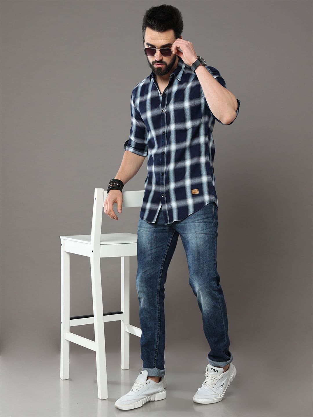 Tallwalker Men Straight Fit Spread Collar Tartan Checked Cotton Casual Shirt - view 1