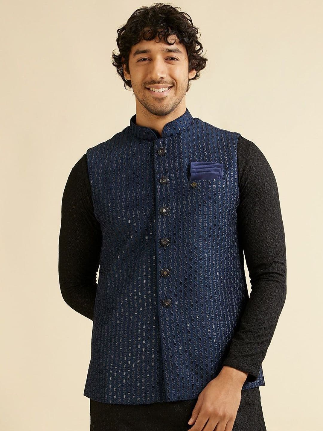 Manyavar Men Embroidered Woven Nehru Jacket - view 1