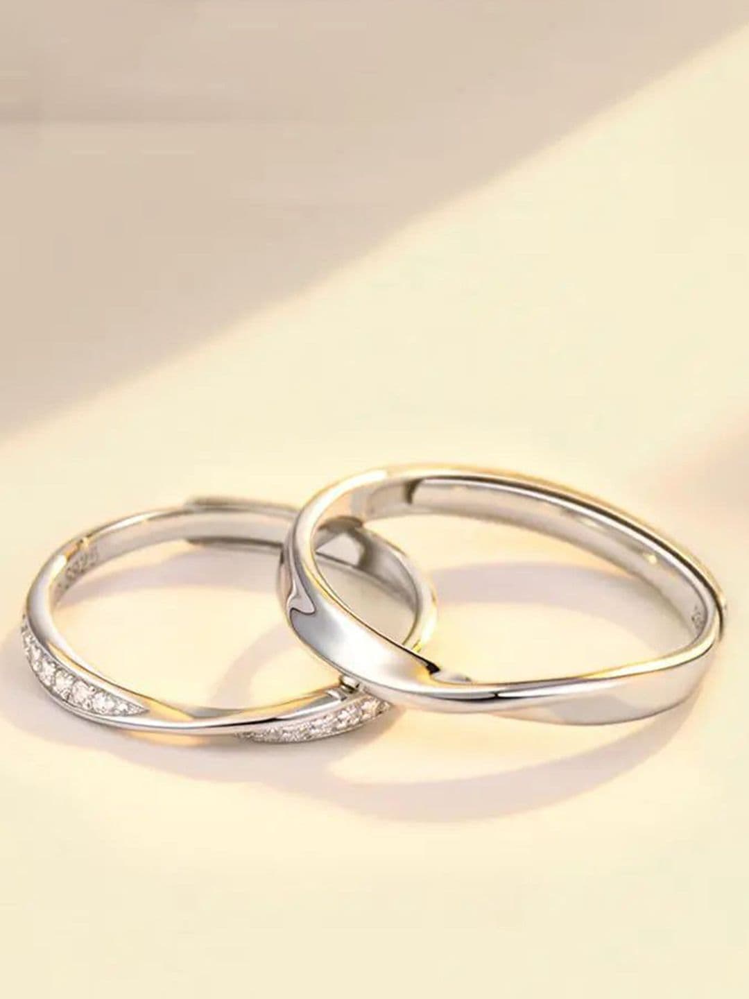 Ringzinnie Set Of 2 Silver Plated Crystal Studded Adjustable Couple Finger Rings - view 1