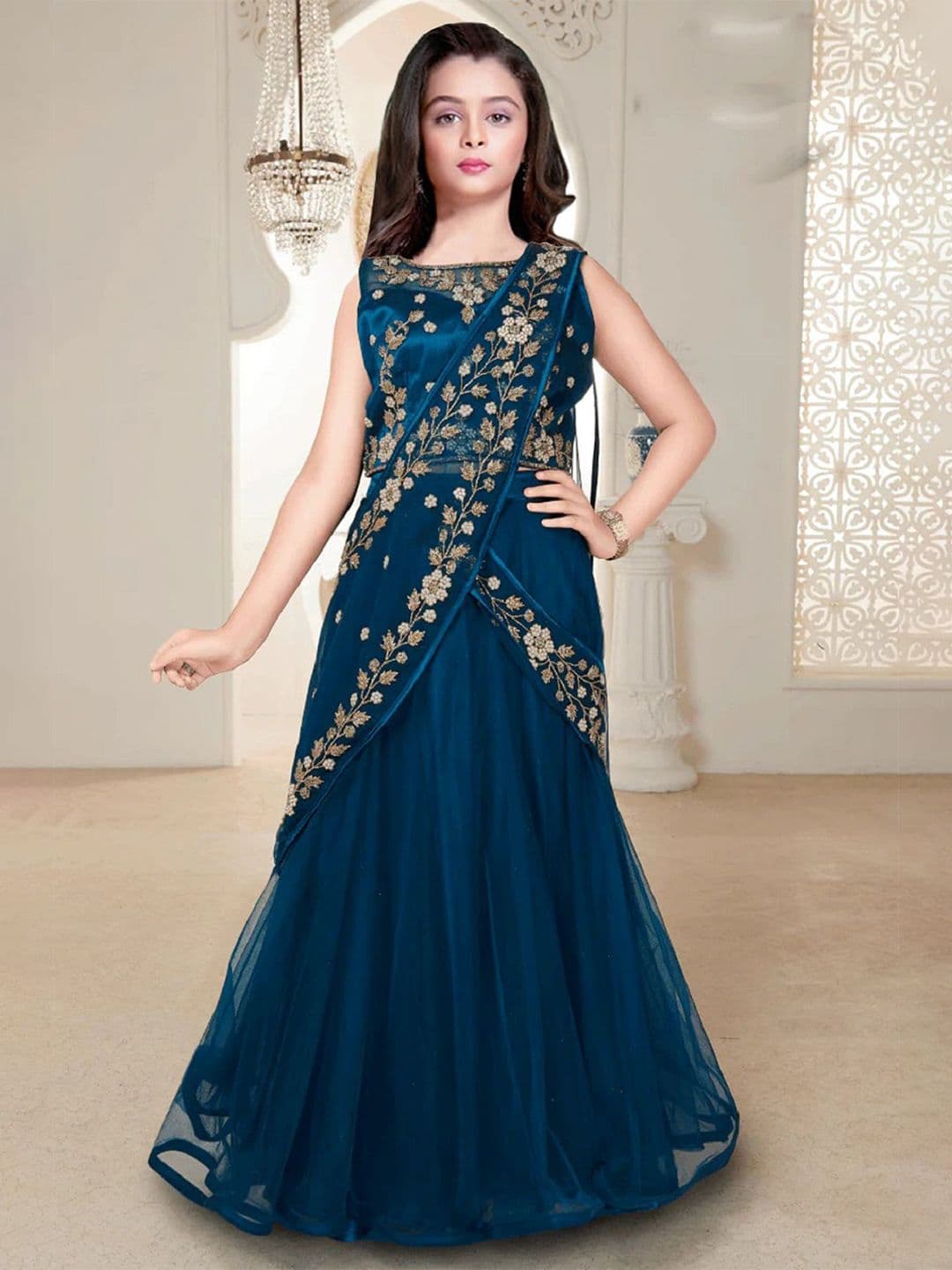 Wommaniya Impex Girls Embroidered Sequinned Ready to Wear Lehenga With Blouse And Dupatta - view 1
