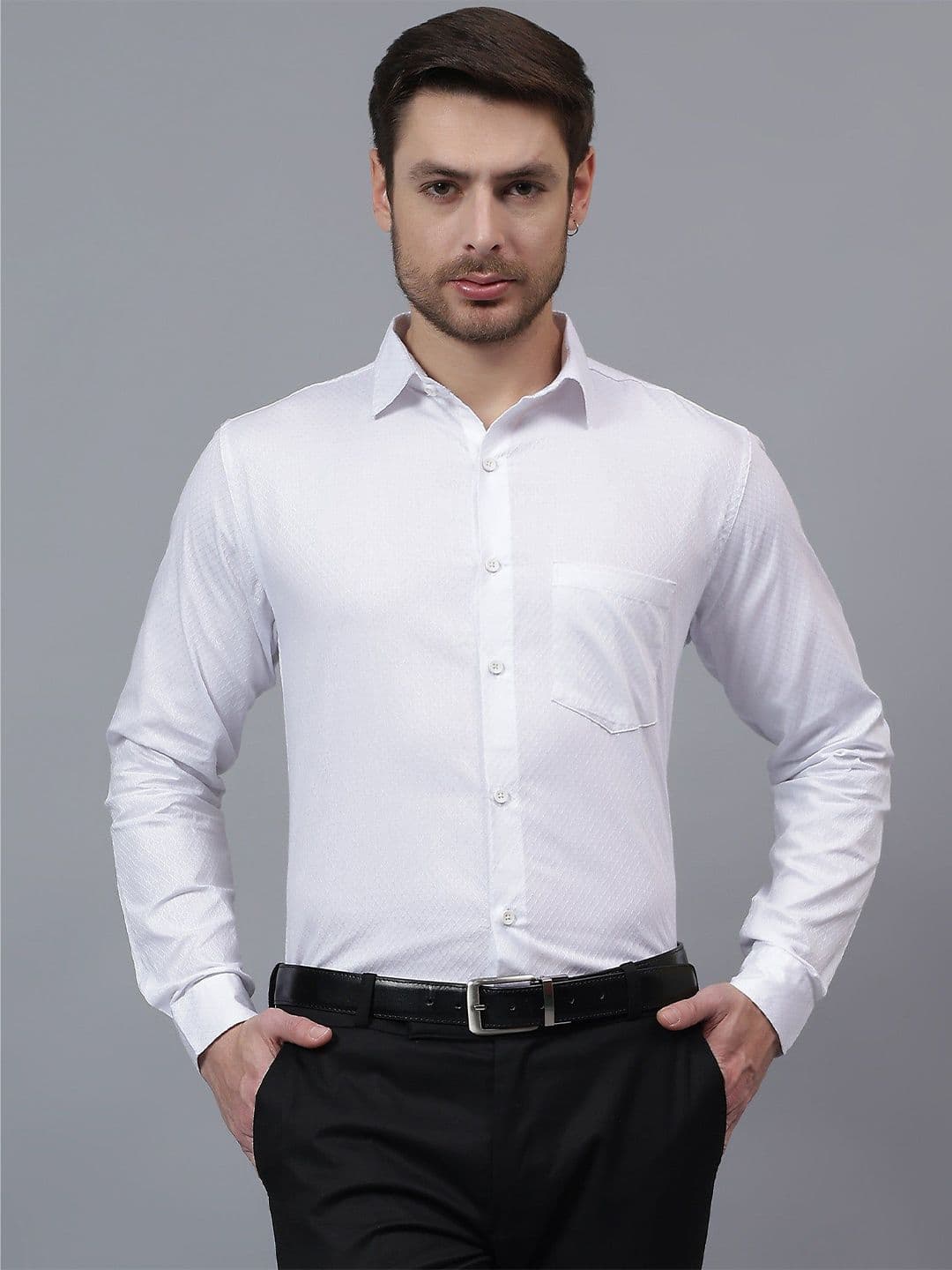 Yugnik Men India Slim Fit Spread Collar Textured Cotton Formal Shirt - view 1
