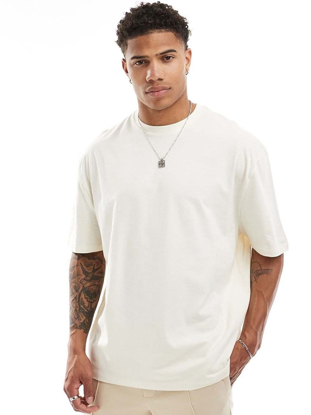 Organic Chics Men Anti Odour Solid Round Neck Cotton Oversized T-shirt - view 1