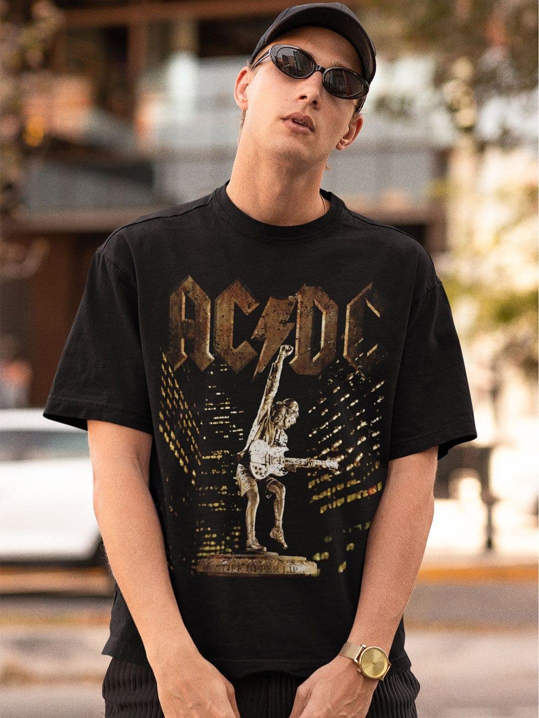 CAPTCHA ACDC band Printed Drop-shoulder Pure Cotton Oversized Tshirt - view 1