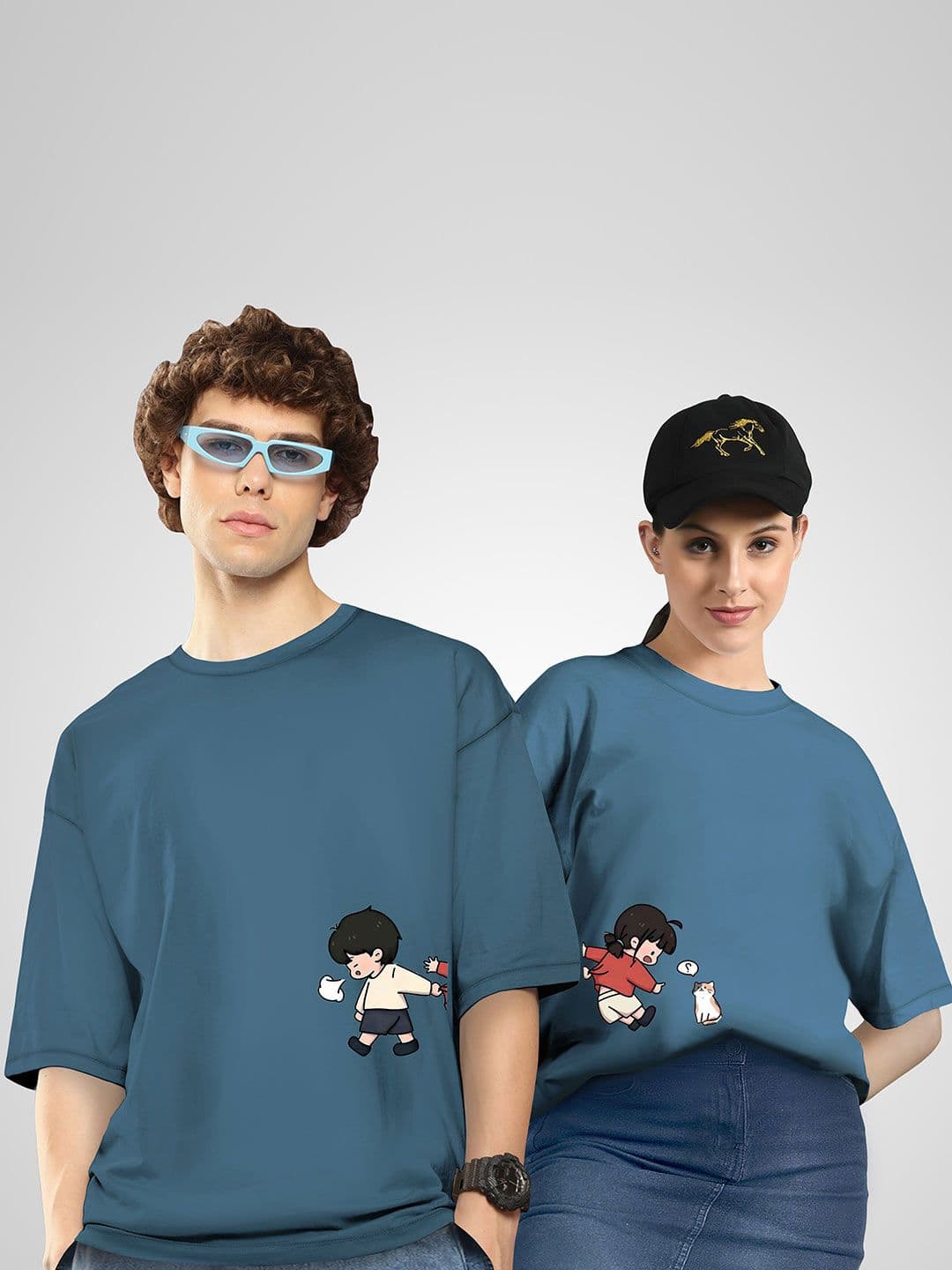 BAESD Unisex Twistform Twinny Zone Pack Of 2 BGGrab Printed Cotton Oversized T-shirts - view 1