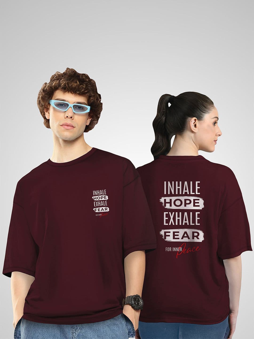 BAESD Unisex Twistform Twinny Zone Pack Of 2 InhaleHope Printed Cotton Oversized T-shirts - view 1