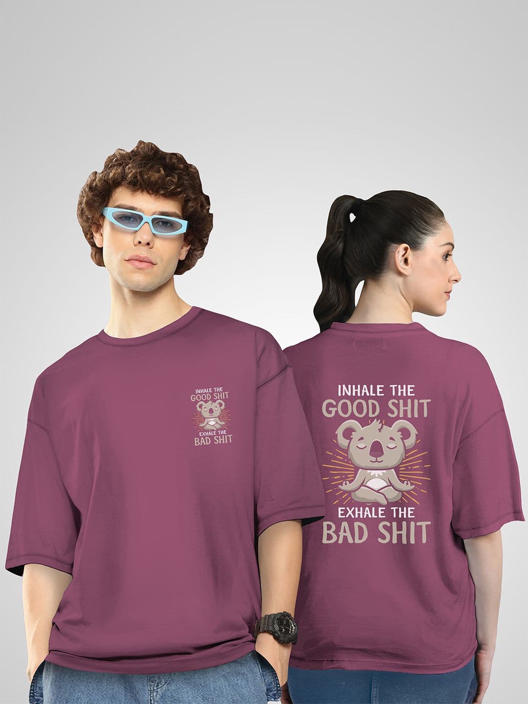 BAESD Unisex Twistform Twinny Zone Pack Of 2 GoodBad Printed Cotton Oversized T-shirts - view 1
