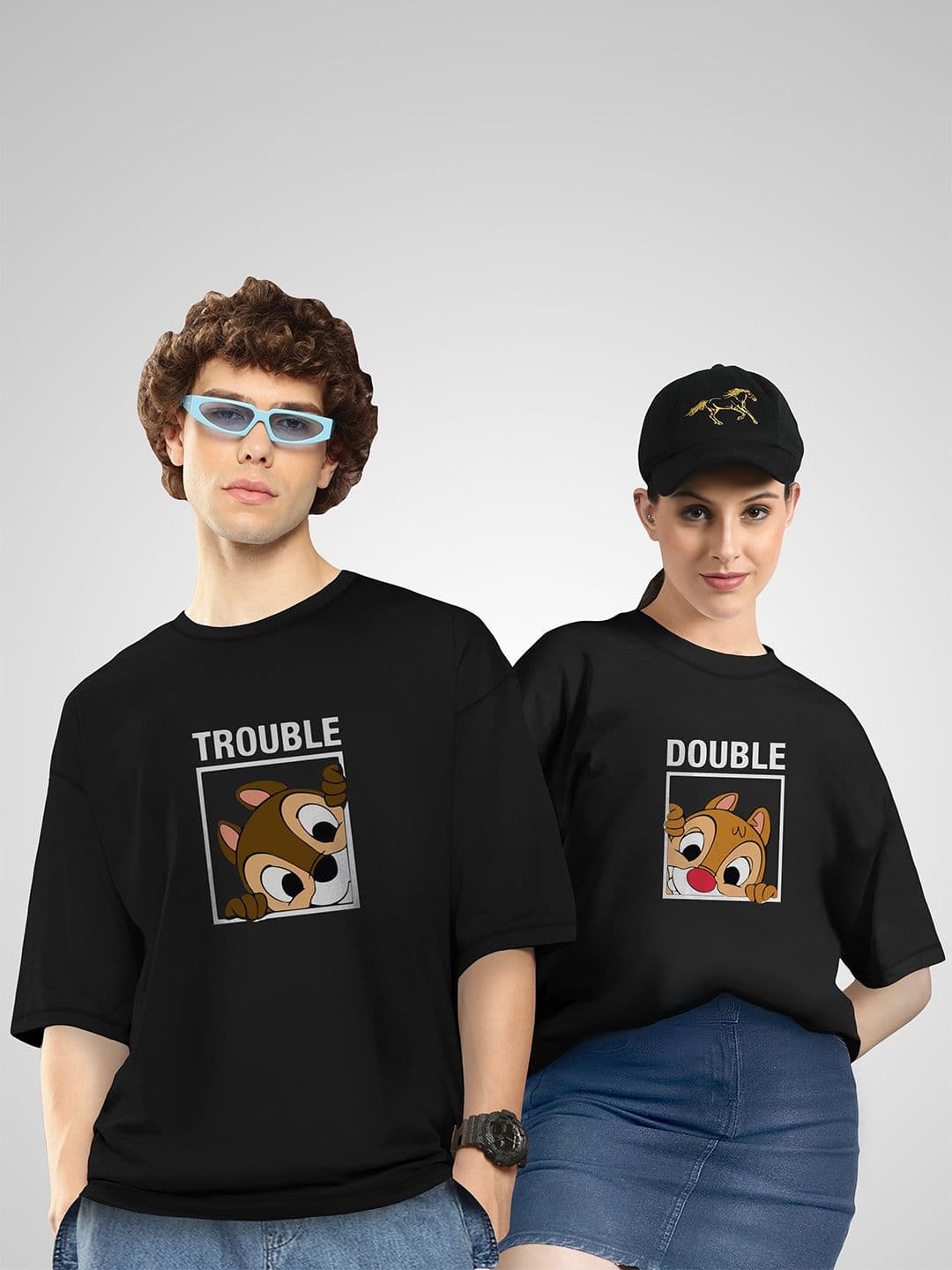 BAESD Unisex Twistform Twinny Zone Pack Of 2 DTrouble Printed Cotton Oversized T-shirts - view 1