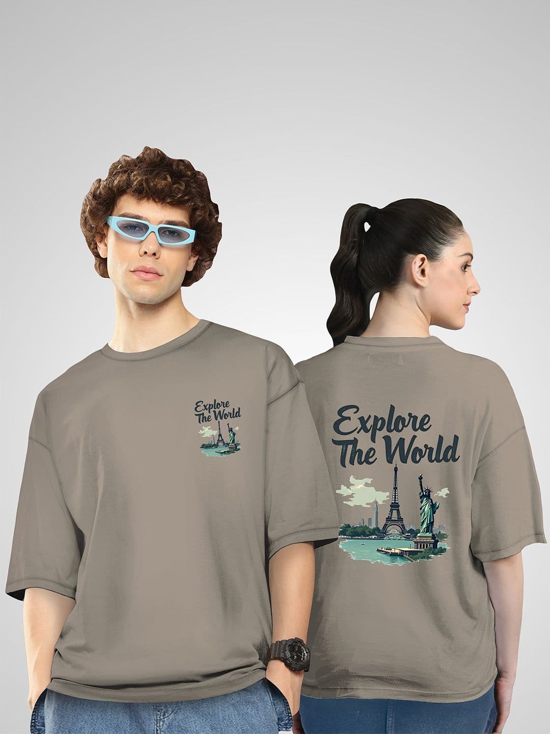 BAESD Unisex Twistform Twinny Zone Pack Of 2 ExploreW2 Printed Cotton Oversized T-shirts - view 1