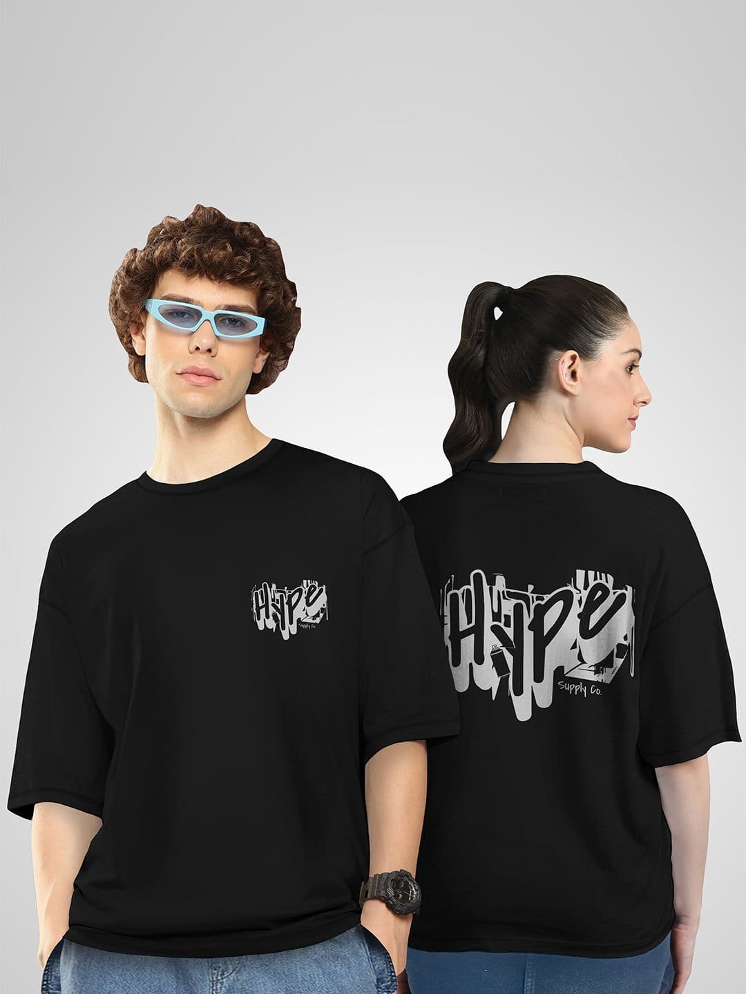 BAESD Unisex Twistform Twinny Zone Pack Of 2 HYPE Printed Cotton Oversized T-shirts - view 1