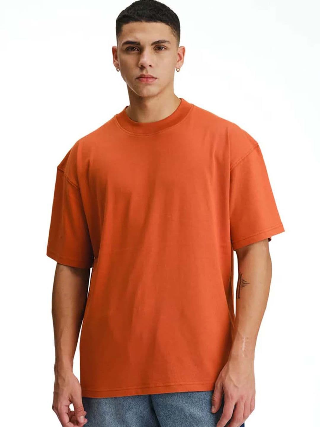 Organic Chics Men Anti Odour Solid Round Neck Cotton Oversized T-shirt - view 1