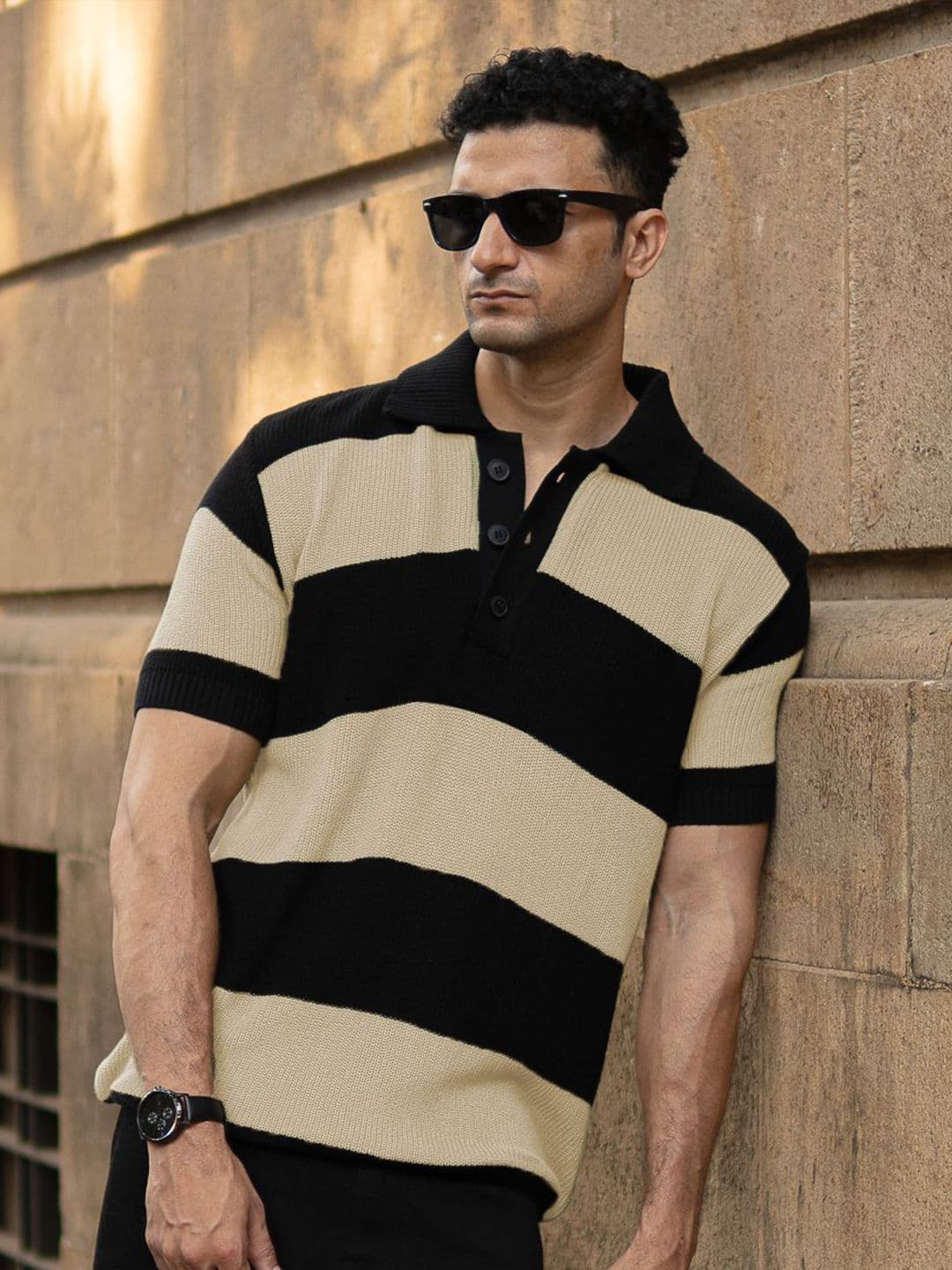Powerlook Men Colourblocked Polo Collar Pure Cotton Slim Fit T-shirt - view 1