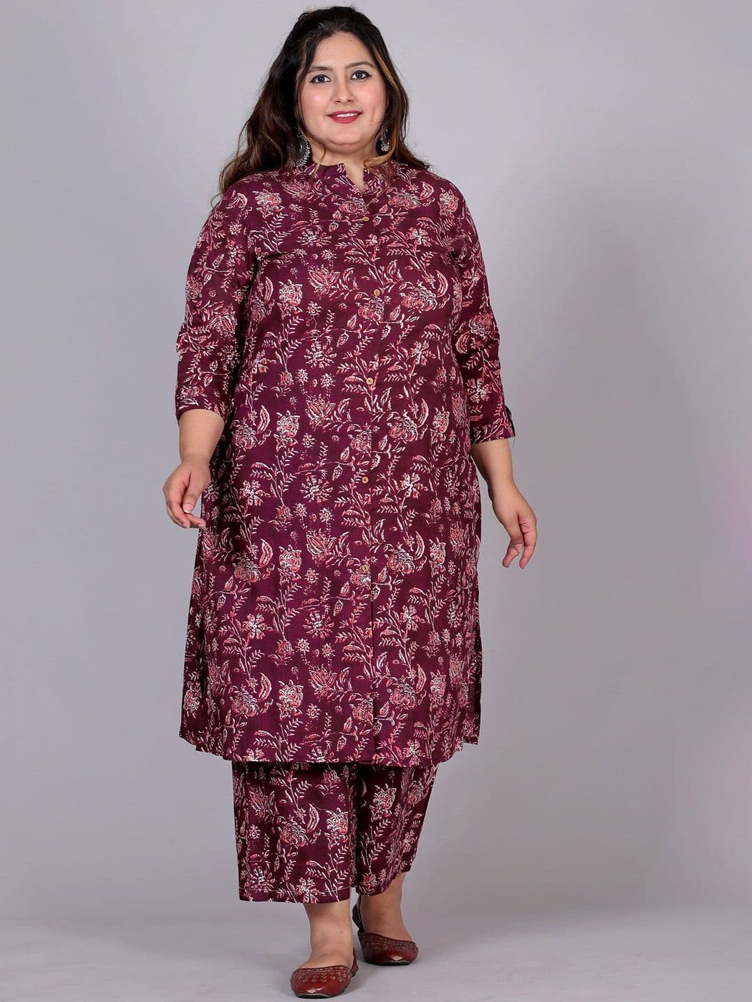 Gs Fashions Plus Size Printed Mandarin Collar Pure Cotton Tunic With Palazzo - view 1