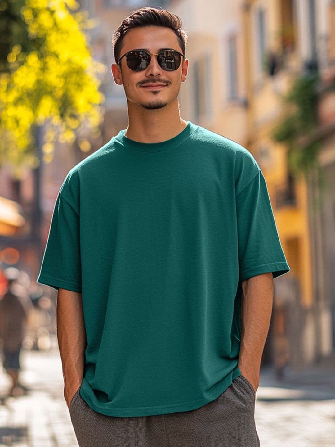 VEIRDO Men Solid Round Neck Cotton Oversized T-shirt - view 1