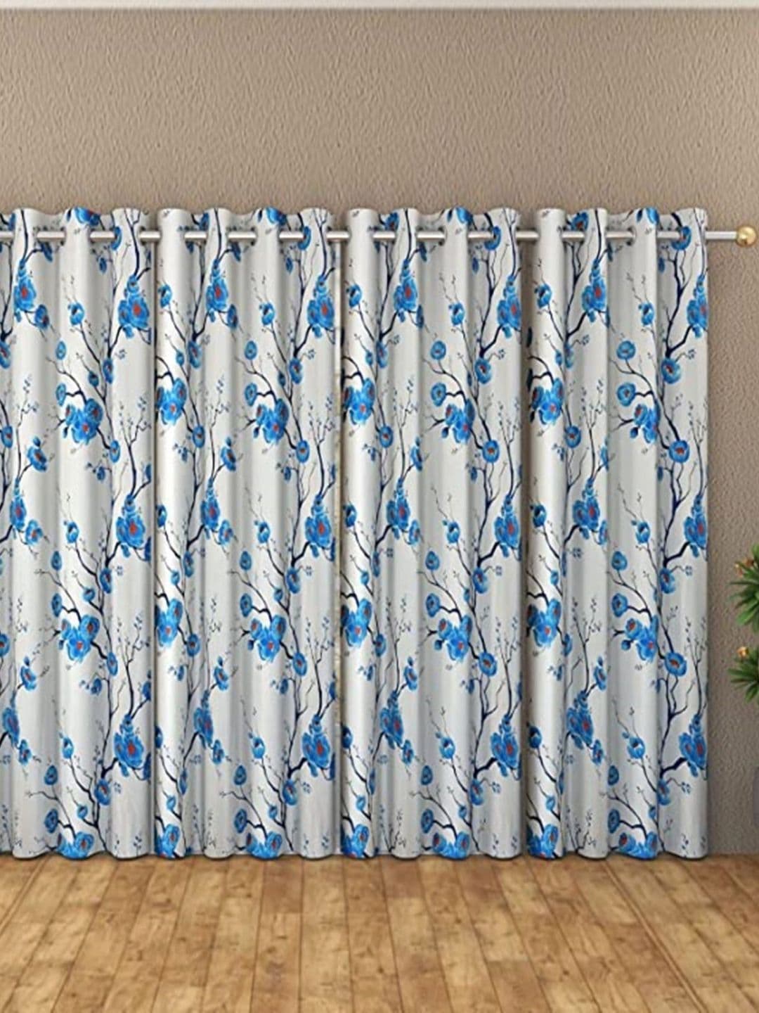 Galaxy Home Decor Blue & White Floral Printed 4 Pieces Long Door Curtain - view 1