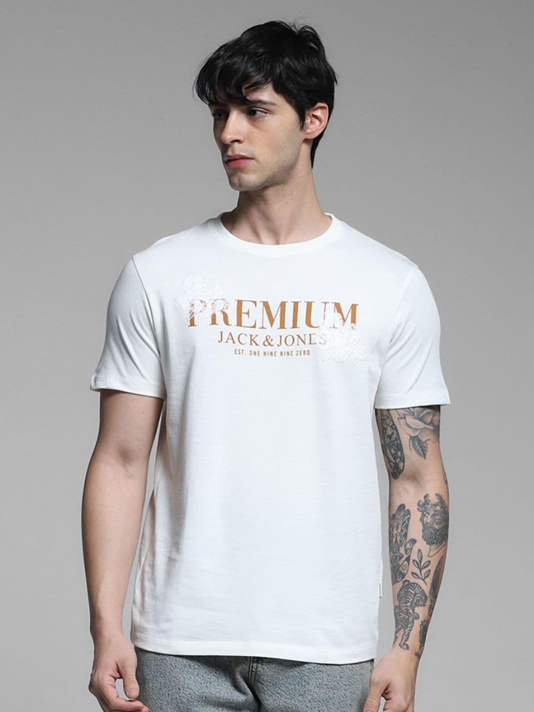 Jack & Jones Men Typography Printed Round Neck Cotton T-shirt - view 1