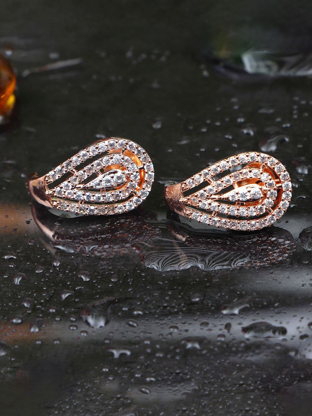 JYONA Sparkling Gold-Plated American Diamond Studded Contemporary Studs - view 1