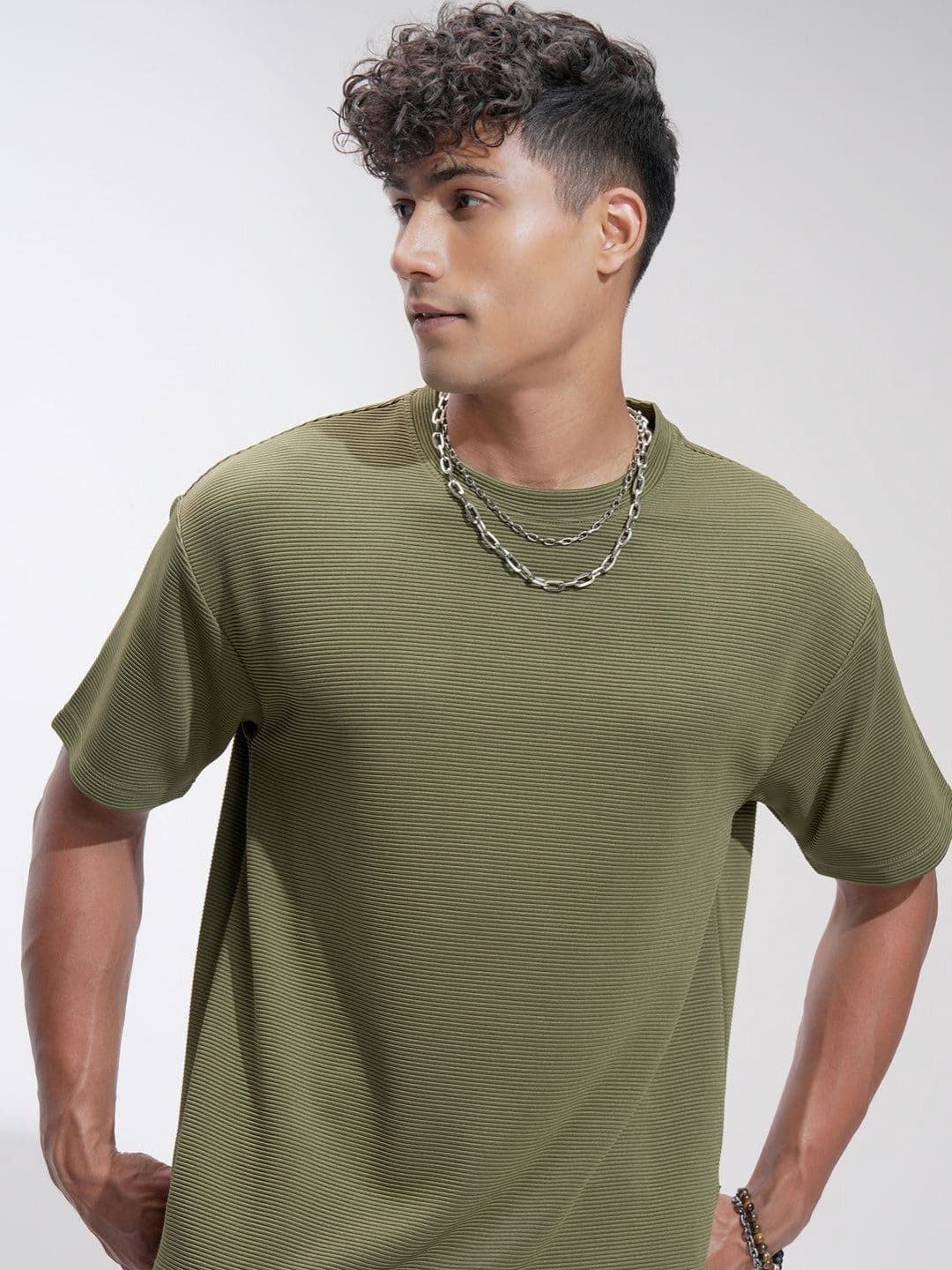 HIGHLANDER Men Self Design Round Neck Oversized T-shirt - view 1