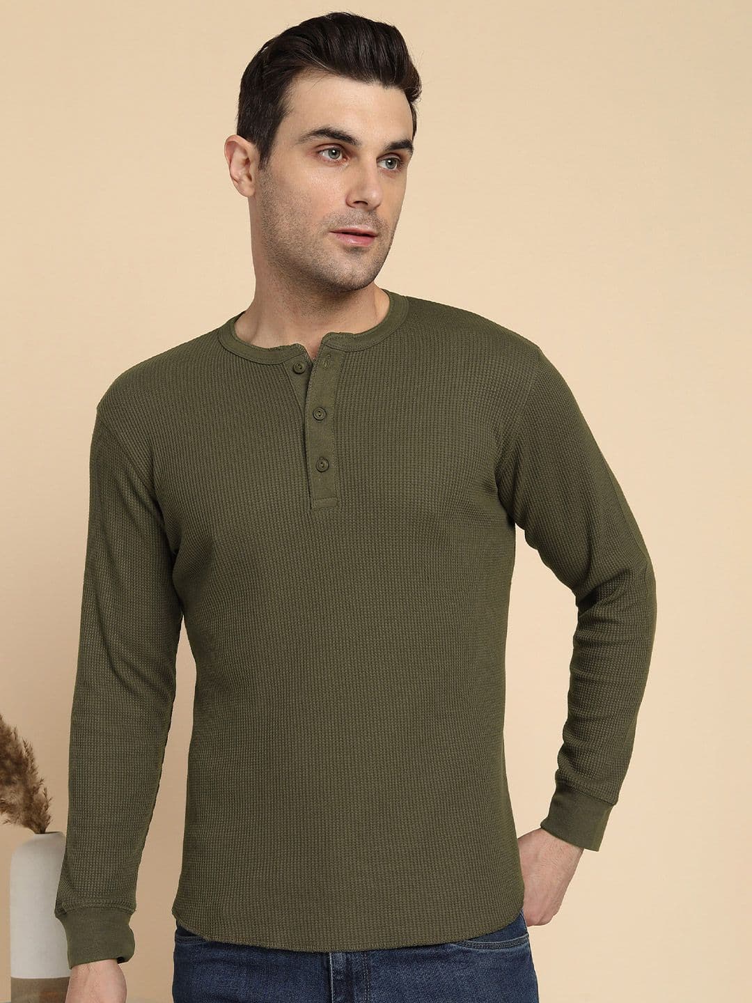 Alan Jones Men Self Design Henley Neck T-shirt - view 1