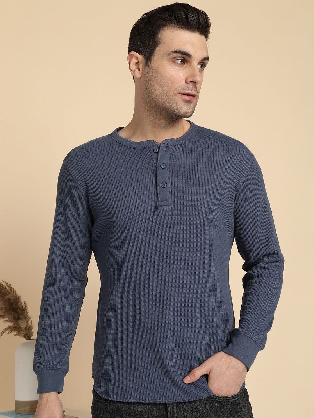 Alan Jones Men Self Design Henley Neck T-shirt - view 1