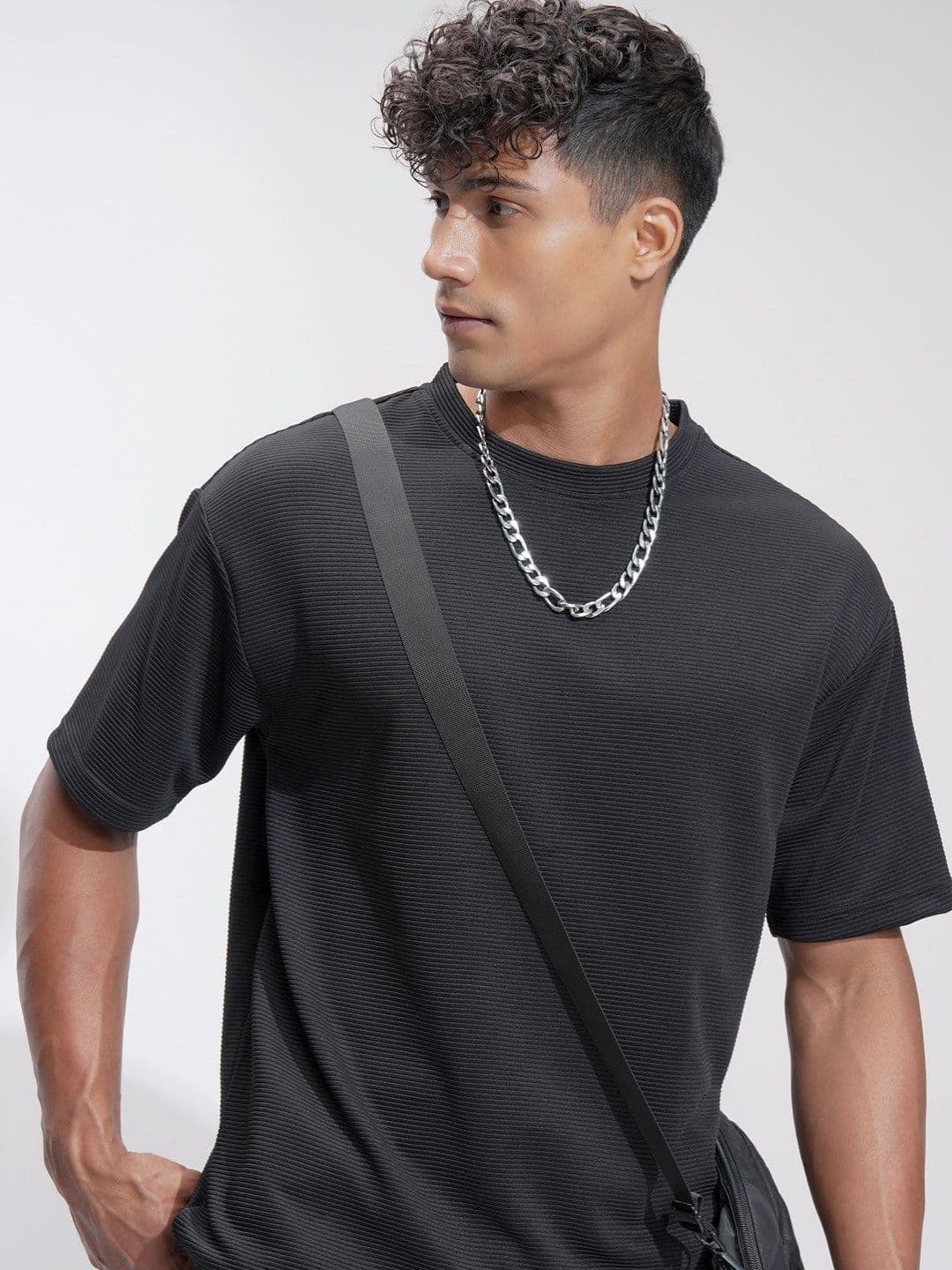 HIGHLANDER Men Self Design Round Neck Oversized T-shirt - view 1