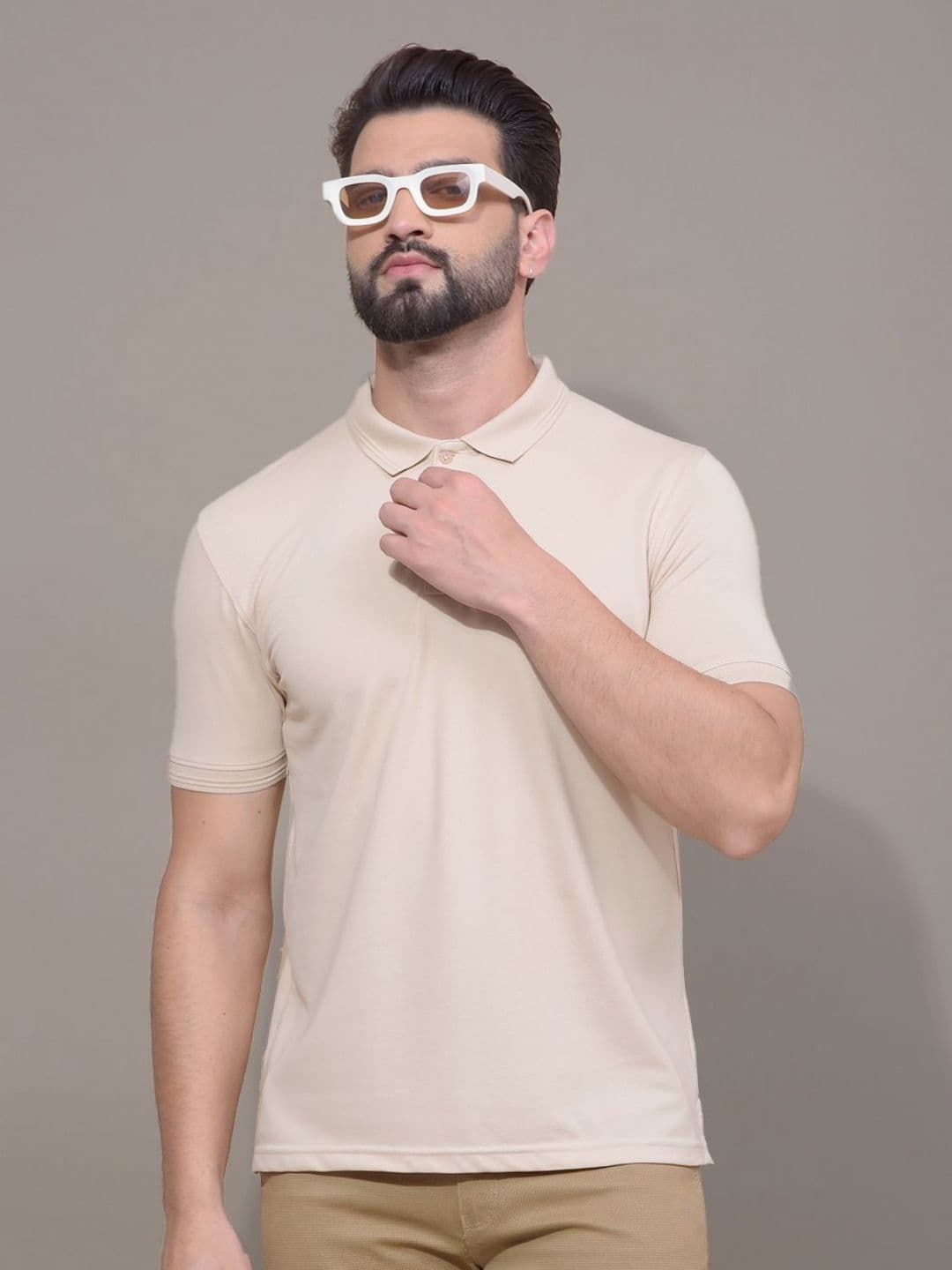 Crimsoune Club Men Solid Polo Collar Cotton Slim Fit T-shirt - view 1