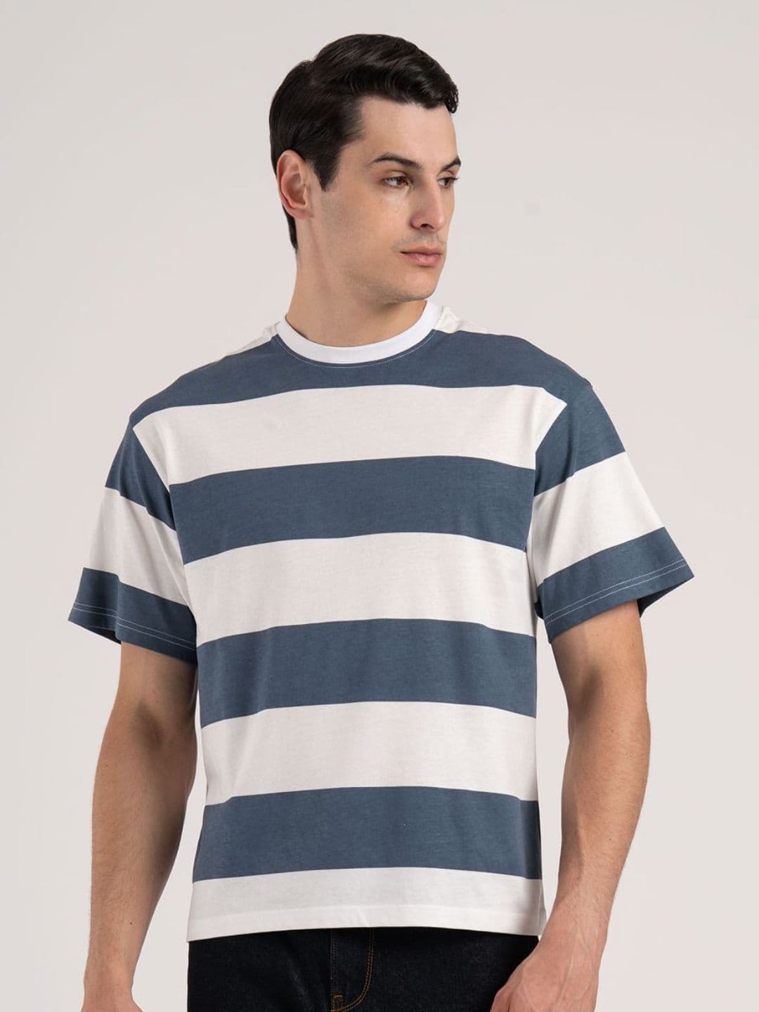 Red Tape Men Striped Round Neck Cotton Oversized T-shirt - view 1