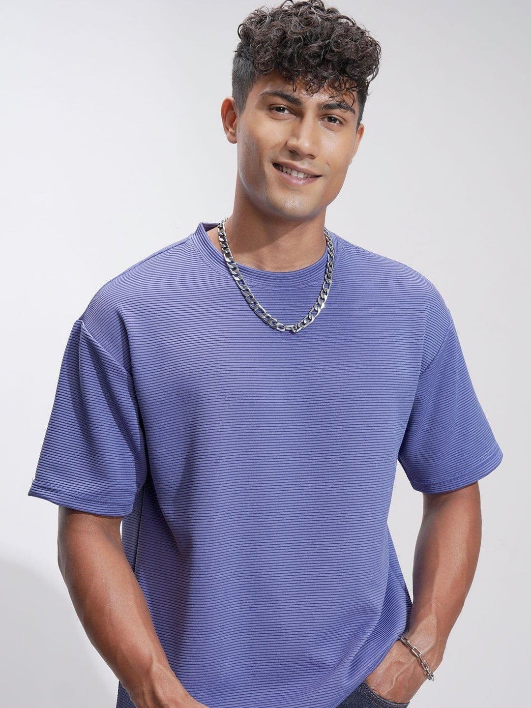 HIGHLANDER Men Self Design Round Neck Oversized T-shirt - view 1