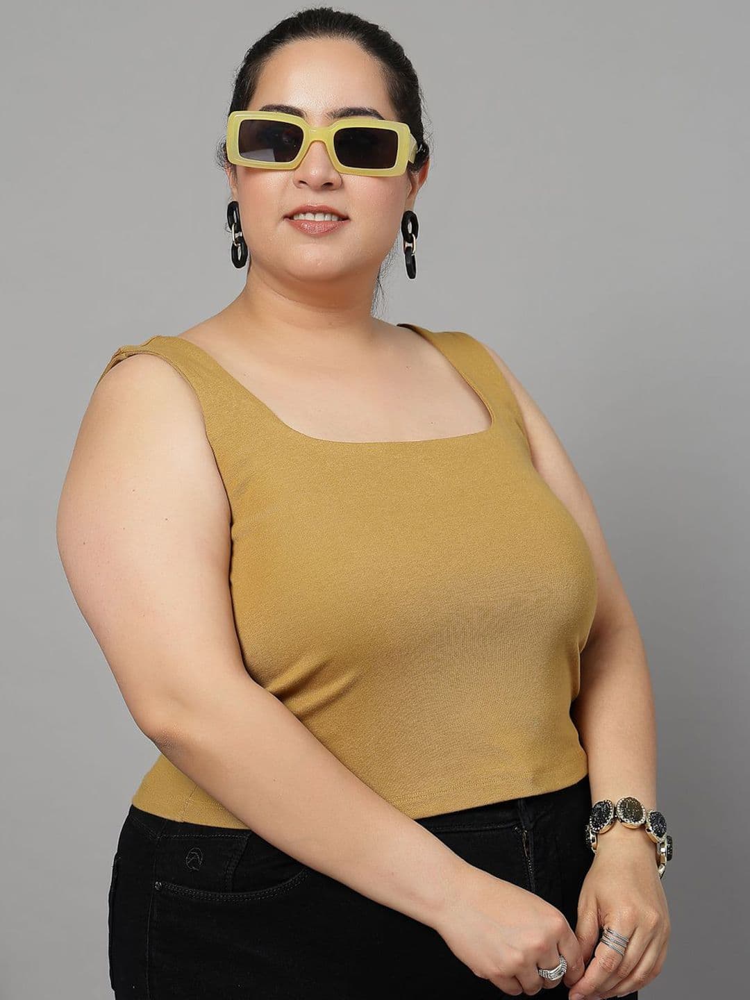 CURVE BY KASSUALLY Plus Size Women Solid Square Neck Cotton Tank Regular Top - view 1