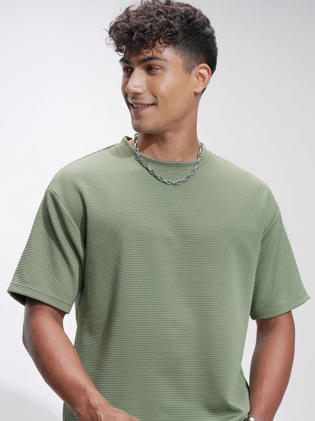 HIGHLANDER Men Self Design Round Neck Oversized T-shirt - view 1