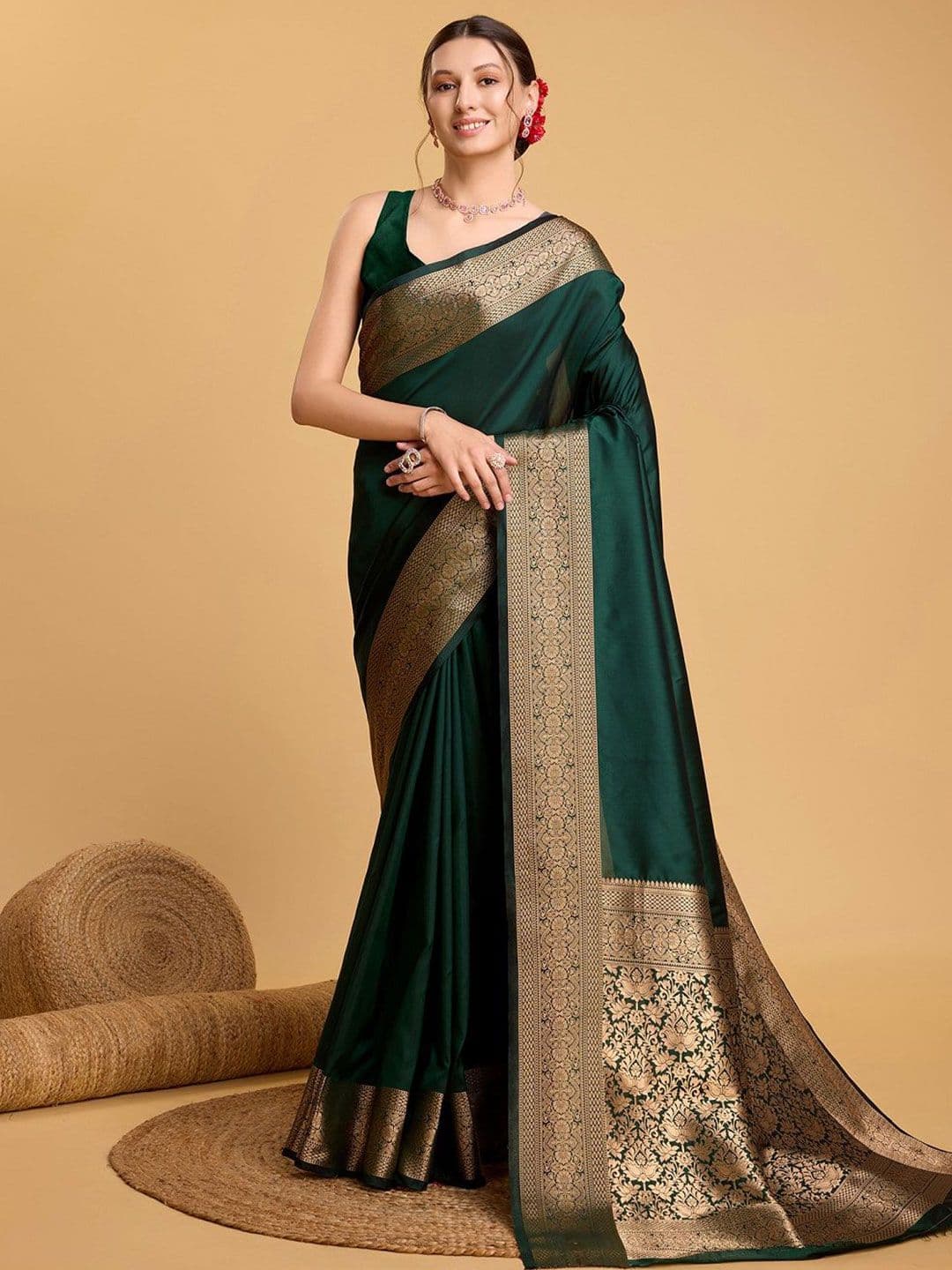 House Of Pataudi Art Silk Zari Kanjivaram Saree With Unstitched Blouse Piece - view 1