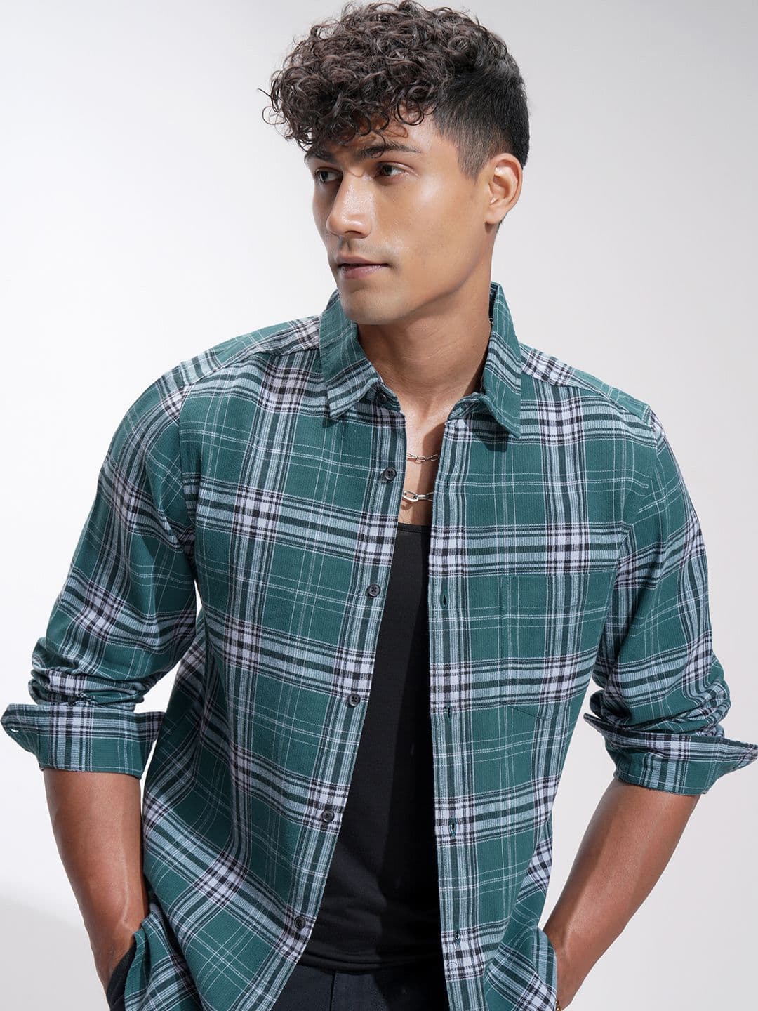 HIGHLANDER Men Comfort Checked Spread Collar Casual Regular Fit Shirt - view 1