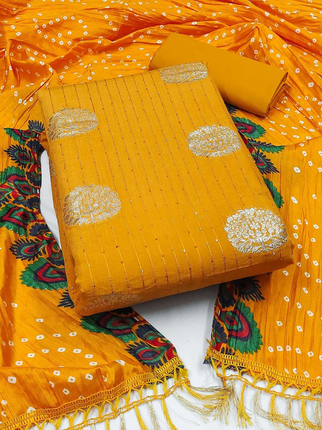 LeeliPeeri Designer Floral Woven Design Sequnnied Jacquard Unstitched Dress Material - view 1